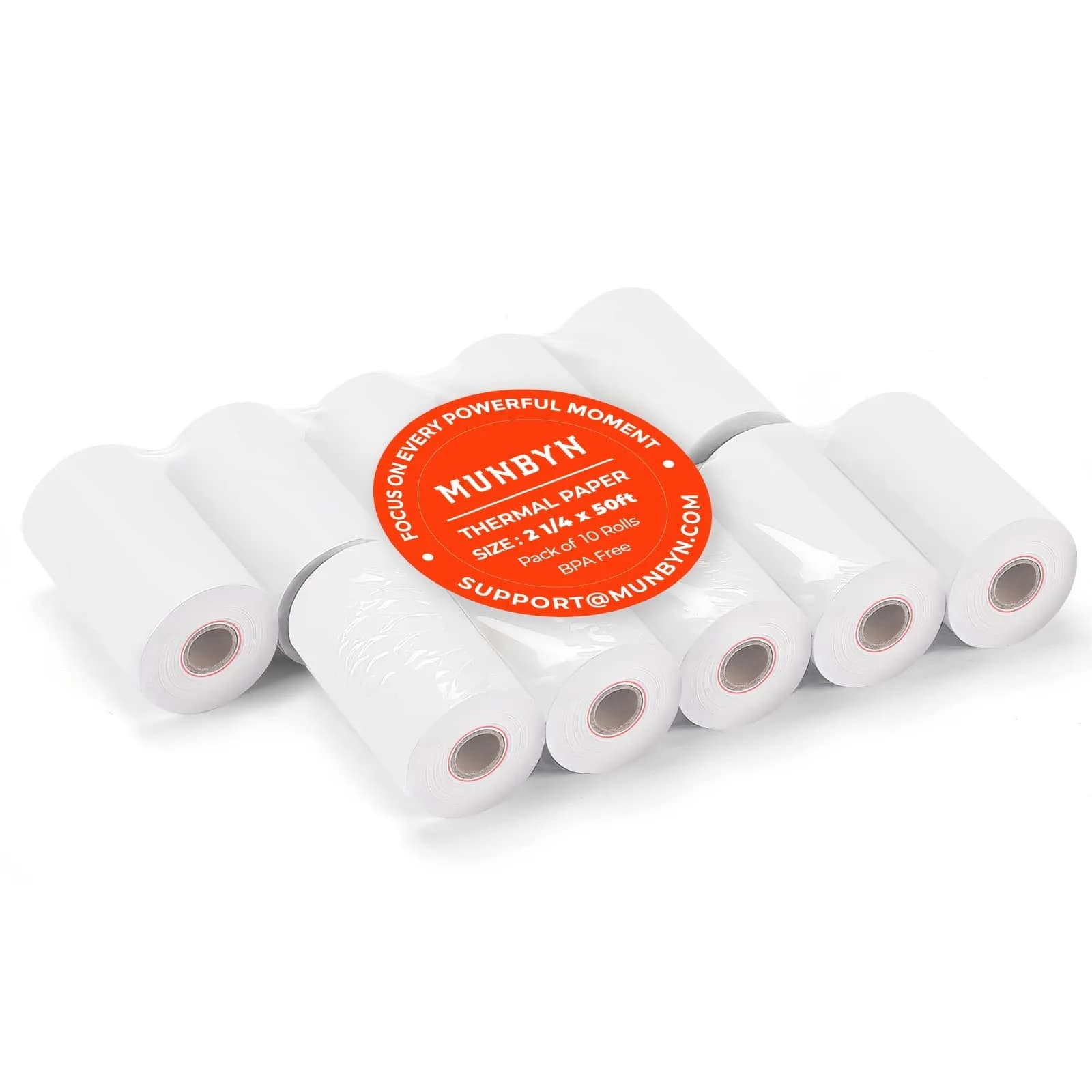 MUNBYN 2 1/4" x 50ft Thermal Paper Rolls (10 Rolls, 58mm) | BPA-Free, Smooth Print for POS Printers - main product image