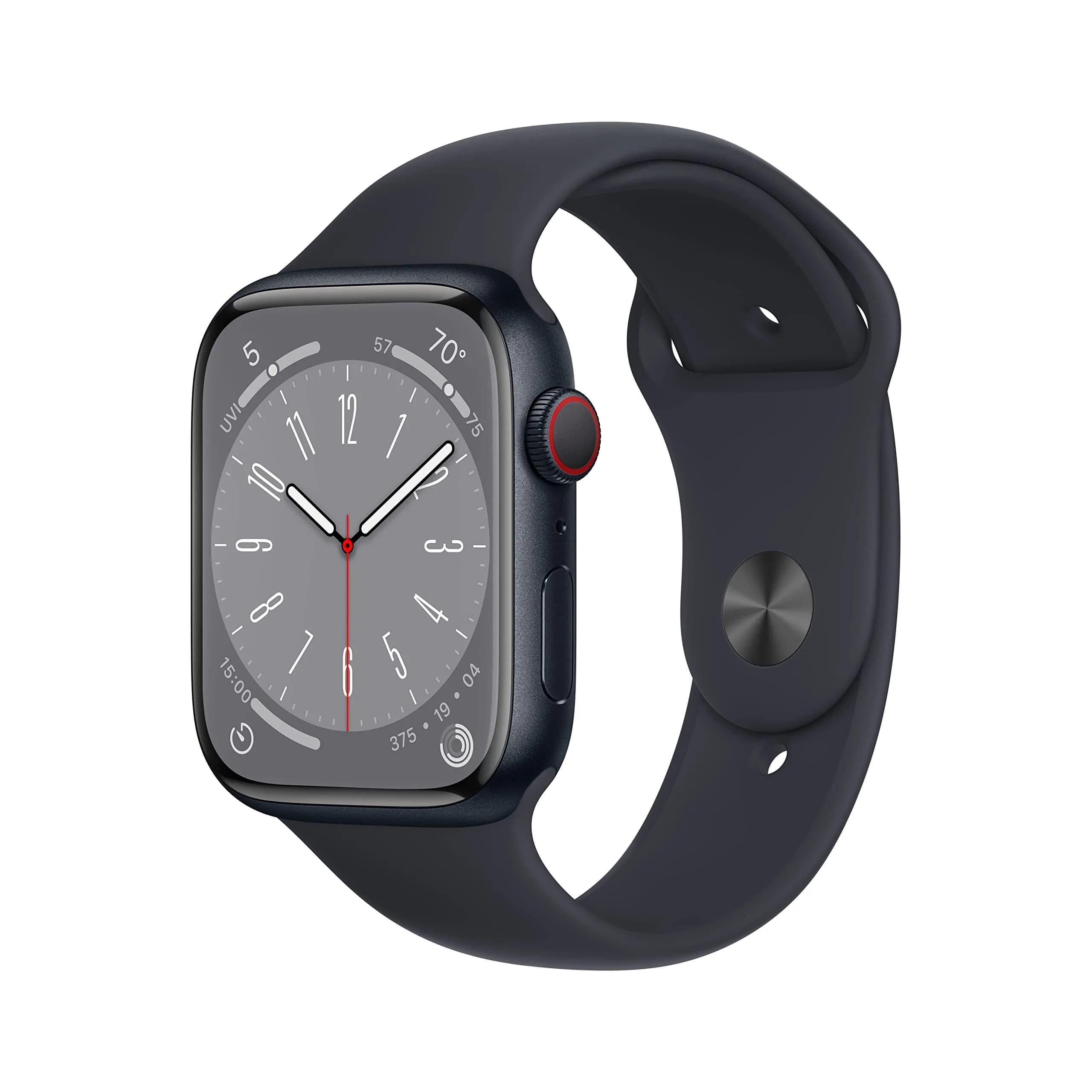 Apple Watch Series 8 GPS + Cellular 45mm Midnight Aluminum Case with Midnight Sport Band M/L (Renewed) | Health & Safety Companion - main product image