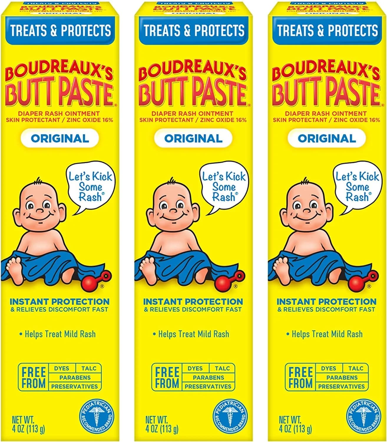 Boudreaux's Butt Paste Original Diaper Rash Cream 12oz (3 x 4oz Tubes) | Fast Relief from Mild Discomfort - main product image