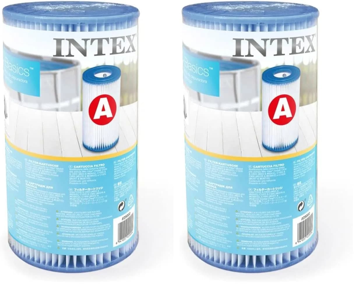 Intex Type A Filter Cartridge for Pools (Pack of 2) | 4.2" x 4.2" x 8" | Easy-to-Clean Dacron Filter Material - main product image