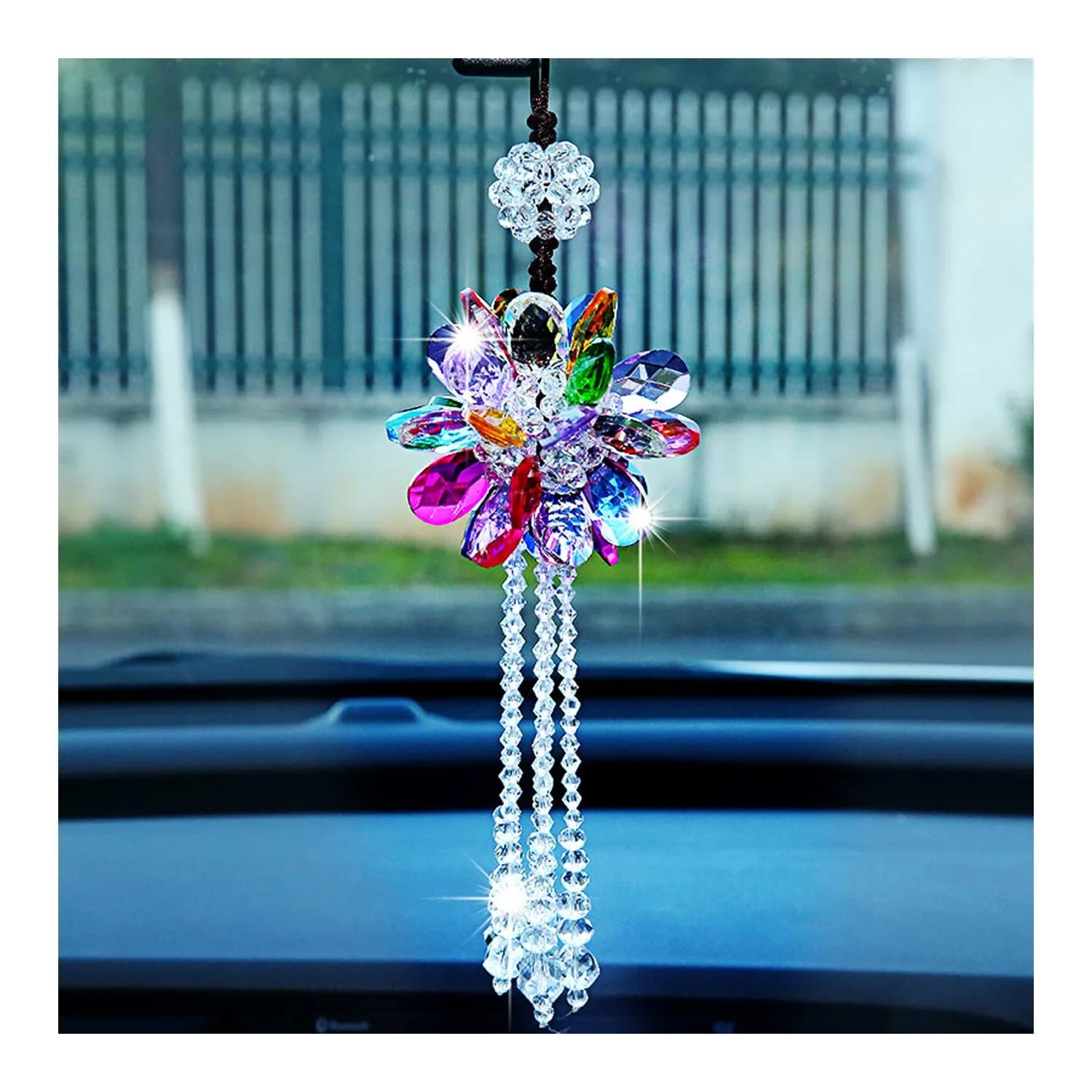 AICEL K9 Crystal Flower Rear View Mirror Pendant | 34.9 cm (13.8 inches) Total Length - main product image