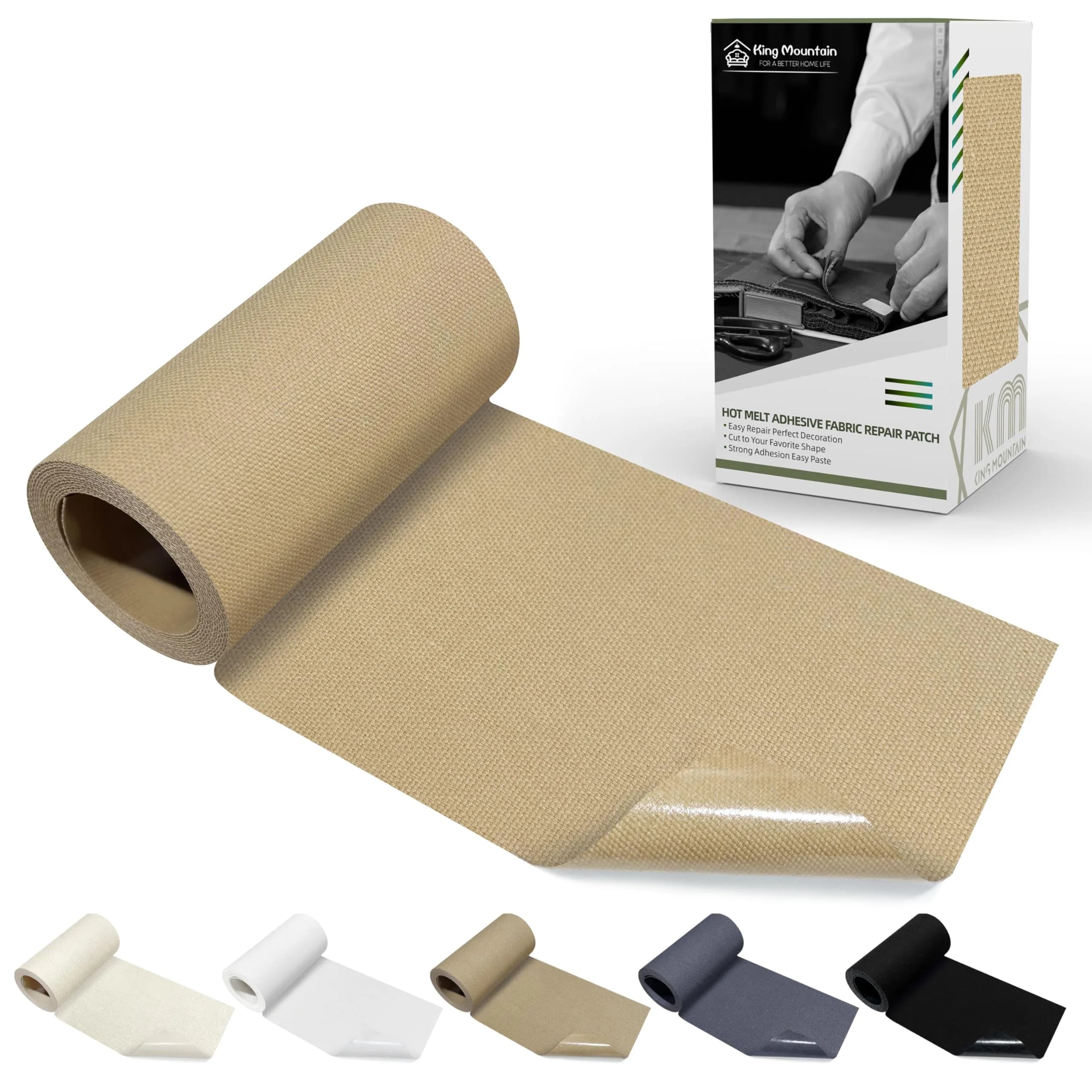 KING MOUNTAIN Canvas Iron-On Repair Patch 3"x60" (7.5x152cm) | Durable Cotton Fabric Mending Roll - main product image