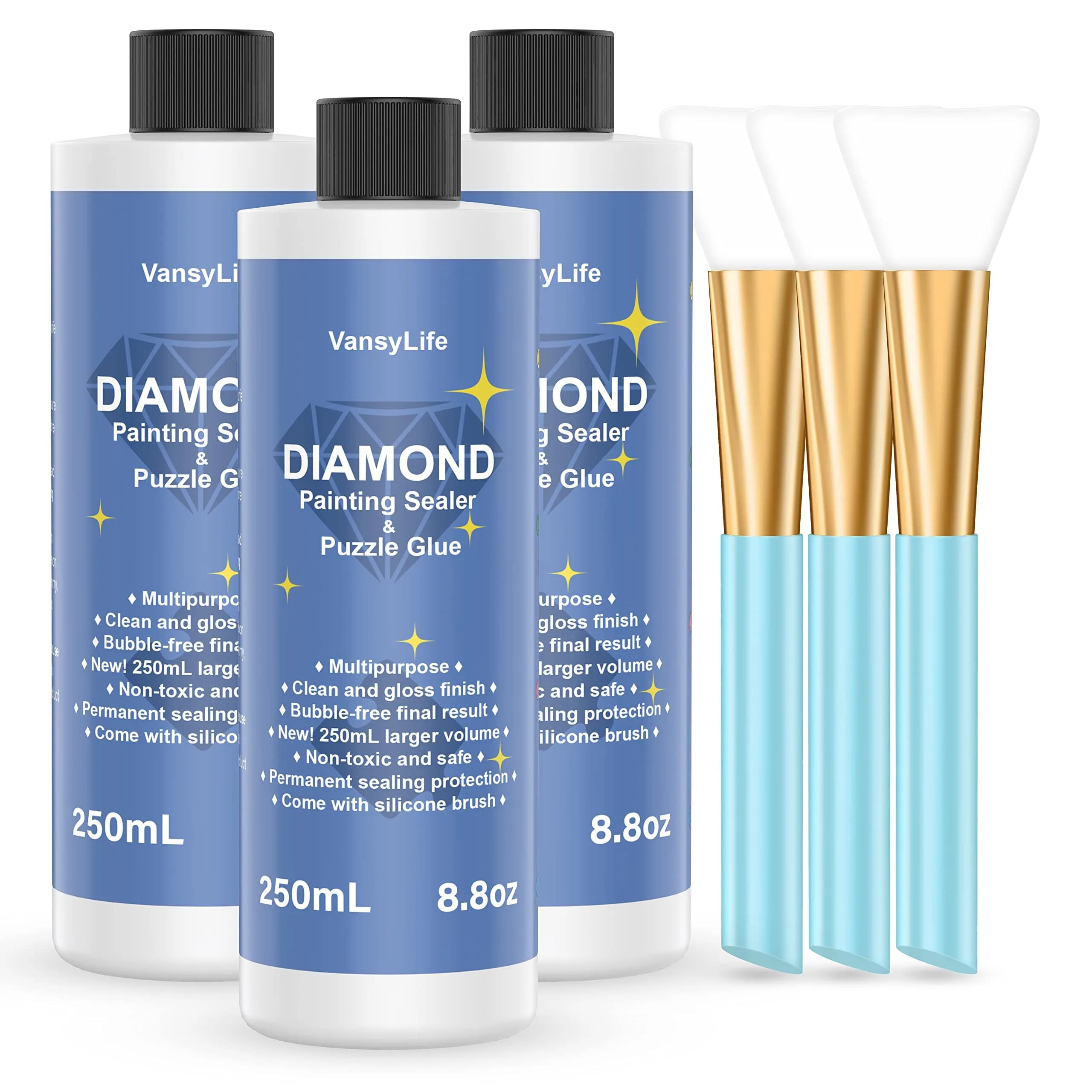 VansyLife Diamond Painting Sealer with Silicone Brush, 750ml (26.4 OZ) | Keeps Diamond Art Glossy & Permanent - main product image