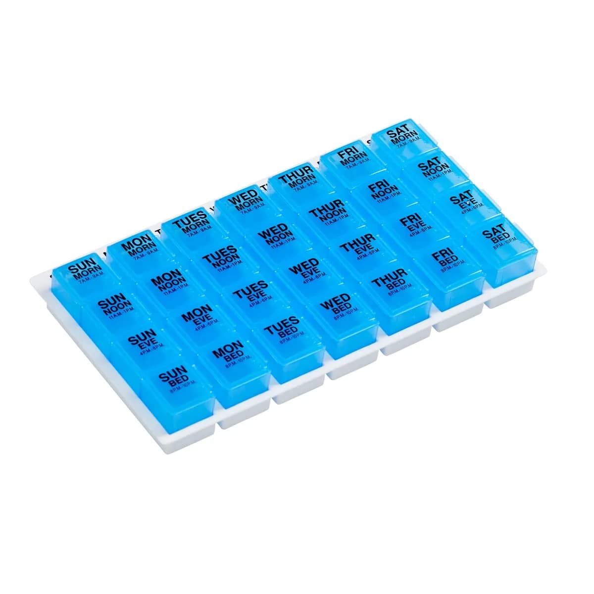 EZY DOSE Pop-Out Daily 7-Day Pill Organizer, Blue, Large | 4 Doses/Day, Removable Compartments, 10 x 5.5 x 1.25 inches - main product image