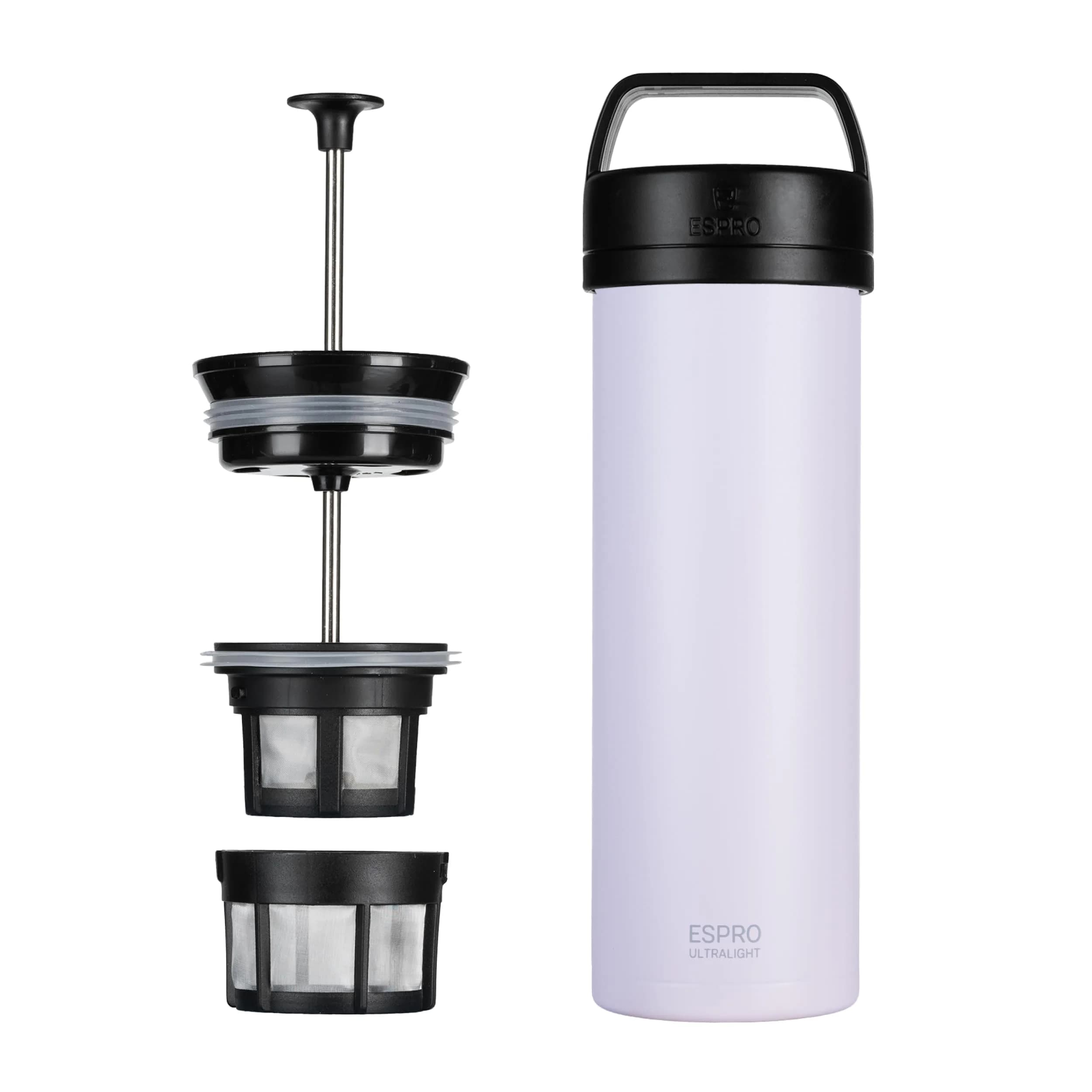 ESPRO P0 Ultralight French Press Coffee Maker for Travel | Vacuum Insulated Stainless Steel, 16 oz, Light Pink