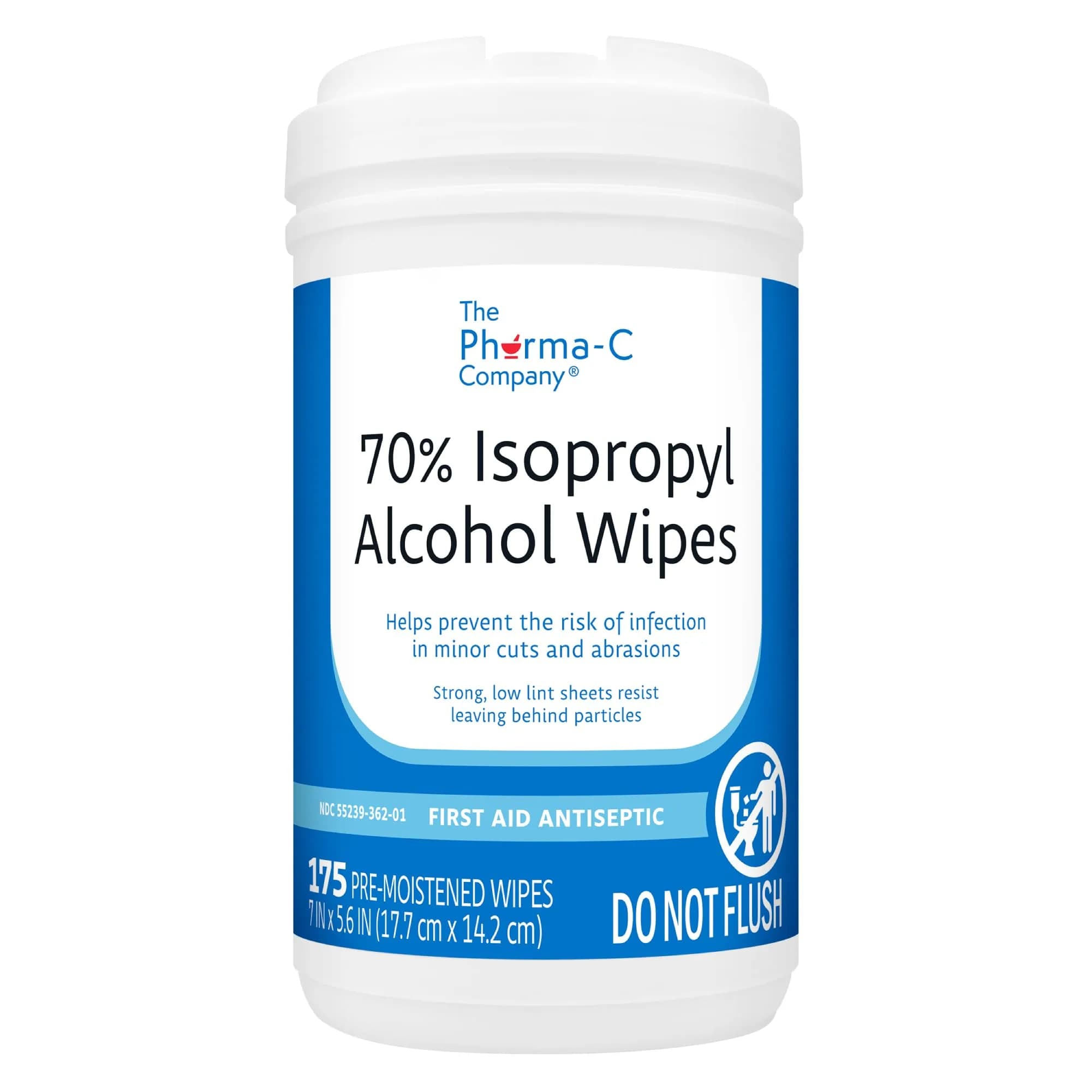The Pharma-C Company 70% Isopropyl Alcohol Wipes 175 Ct | Trusted First Aid Antiseptic for Minor Cuts & Burns