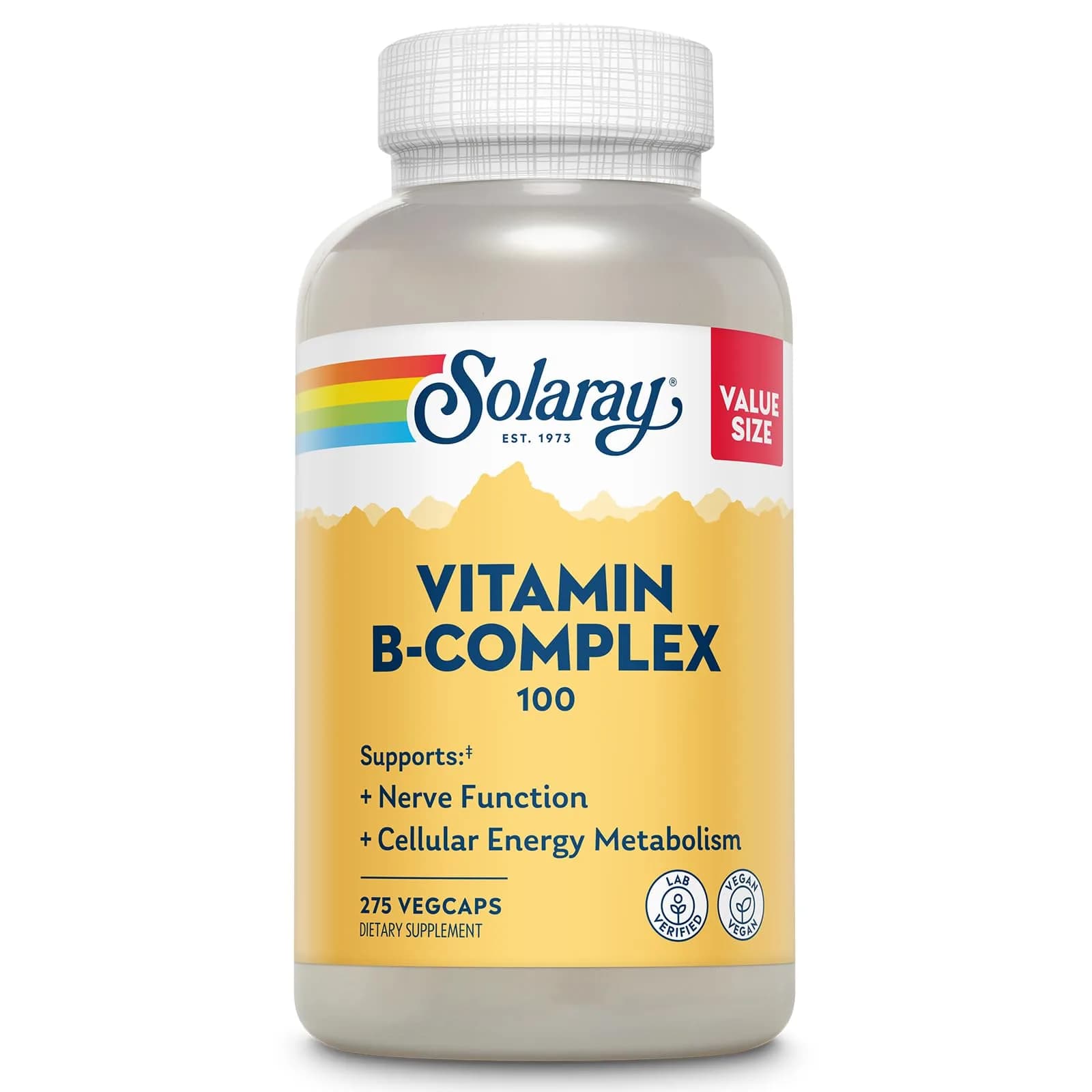 SOLARAY Vitamin B Complex 100 mg | Vegan, 275 VegCaps for Energy & Skin (70-120 chars)