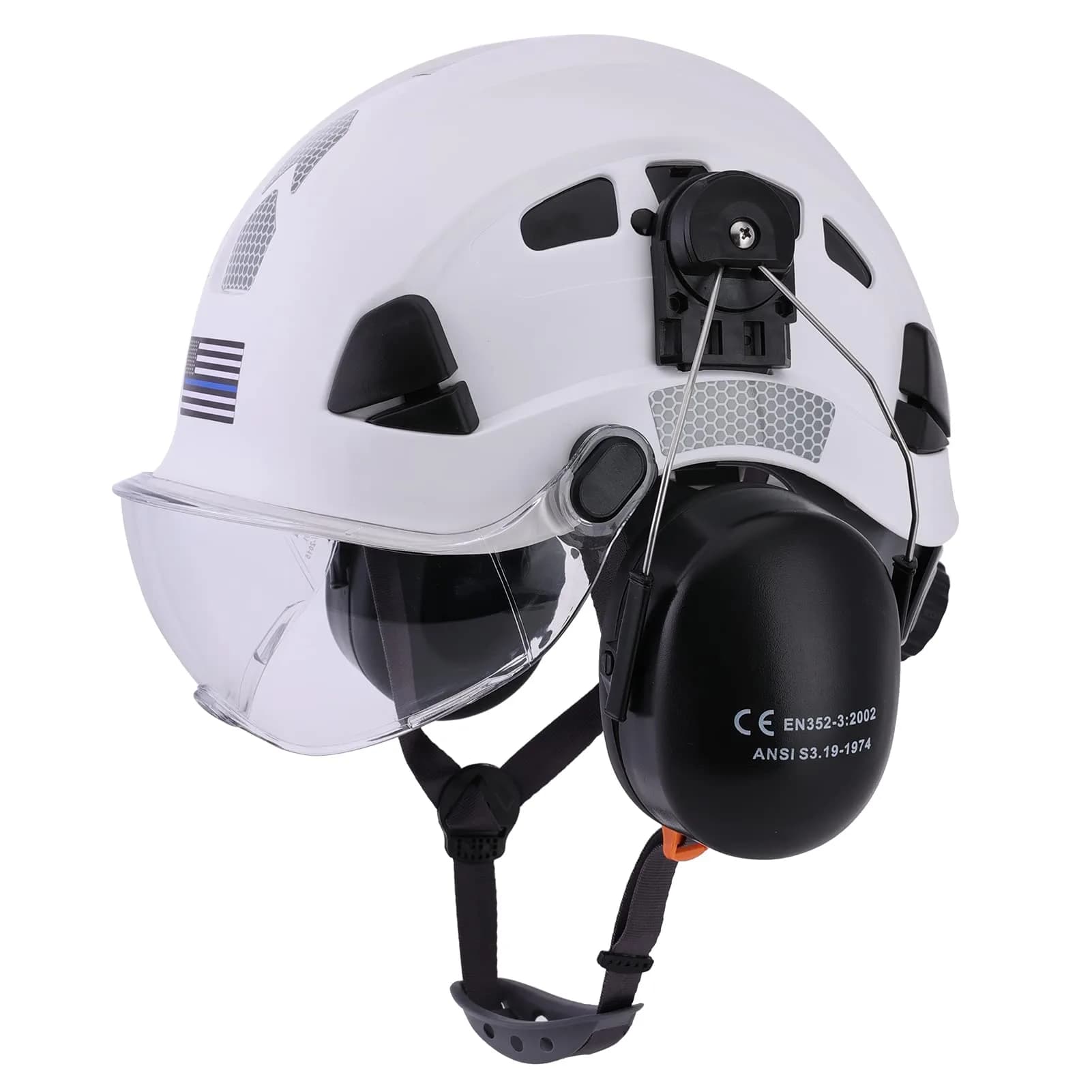 LOHASTAR Safety Helmet Hard Hat Vented ANSI Z89.1 Approved Work Hardhat for Forestry Chainsaw Tree Logging (White+Clear Visor+Earmuff) | 1 Size