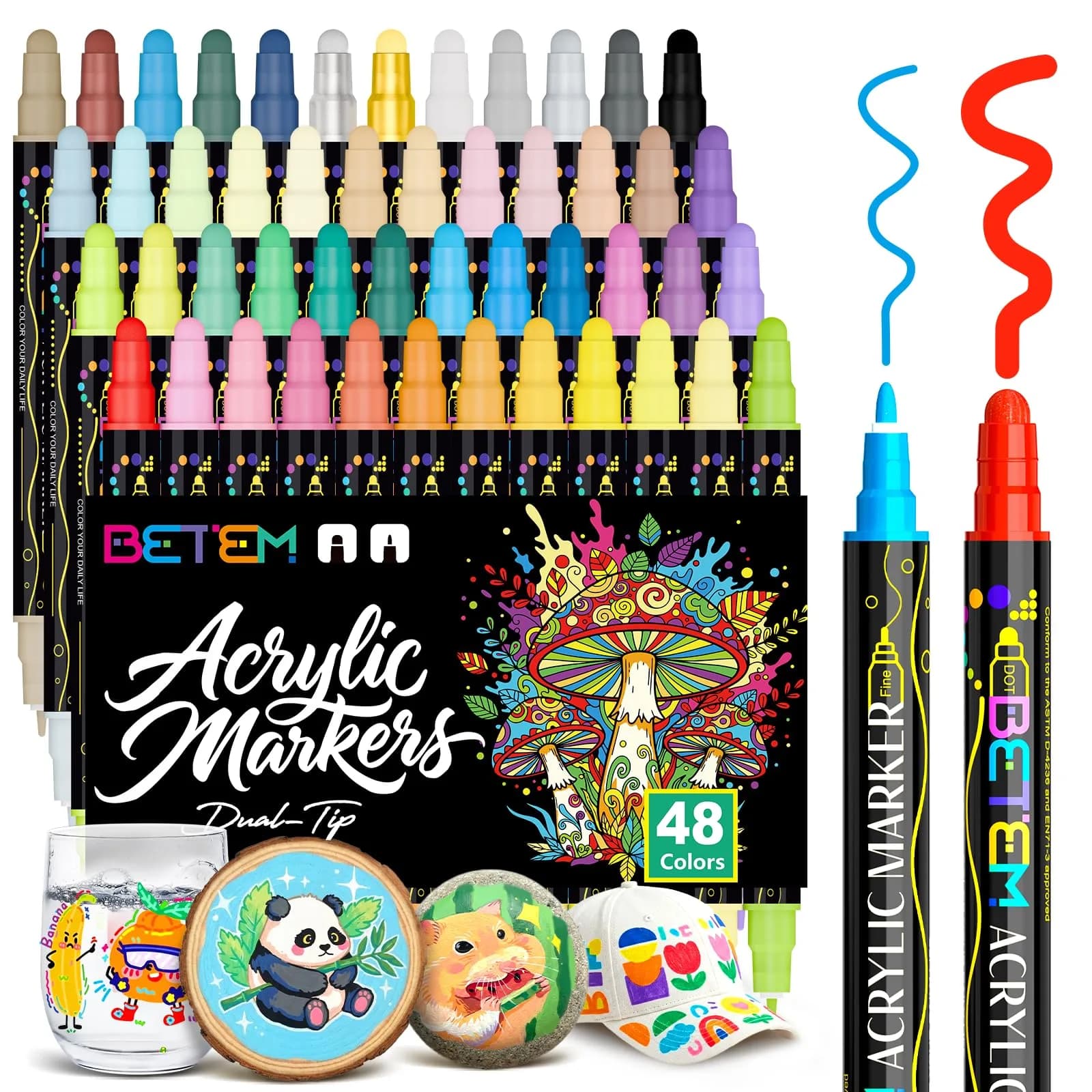 Betem 48 Colors Dual Tip Acrylic Paint Markers (48 Count) - main product image