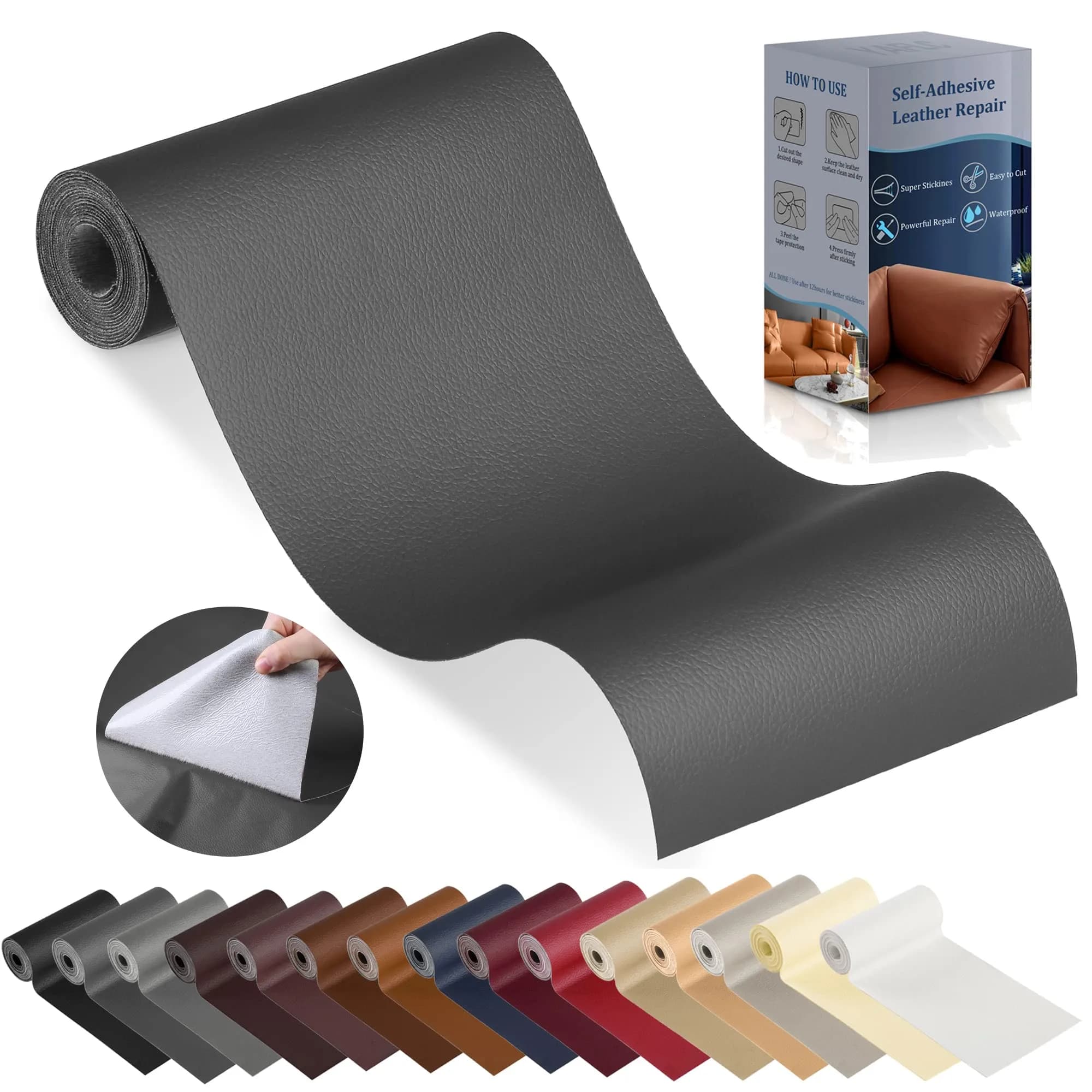 YAFLC Self Adhesive Leather Repair Patch 160cm x 10.2cm (63" x 4") | Quick Fix for Furniture & Car Seats - main product image