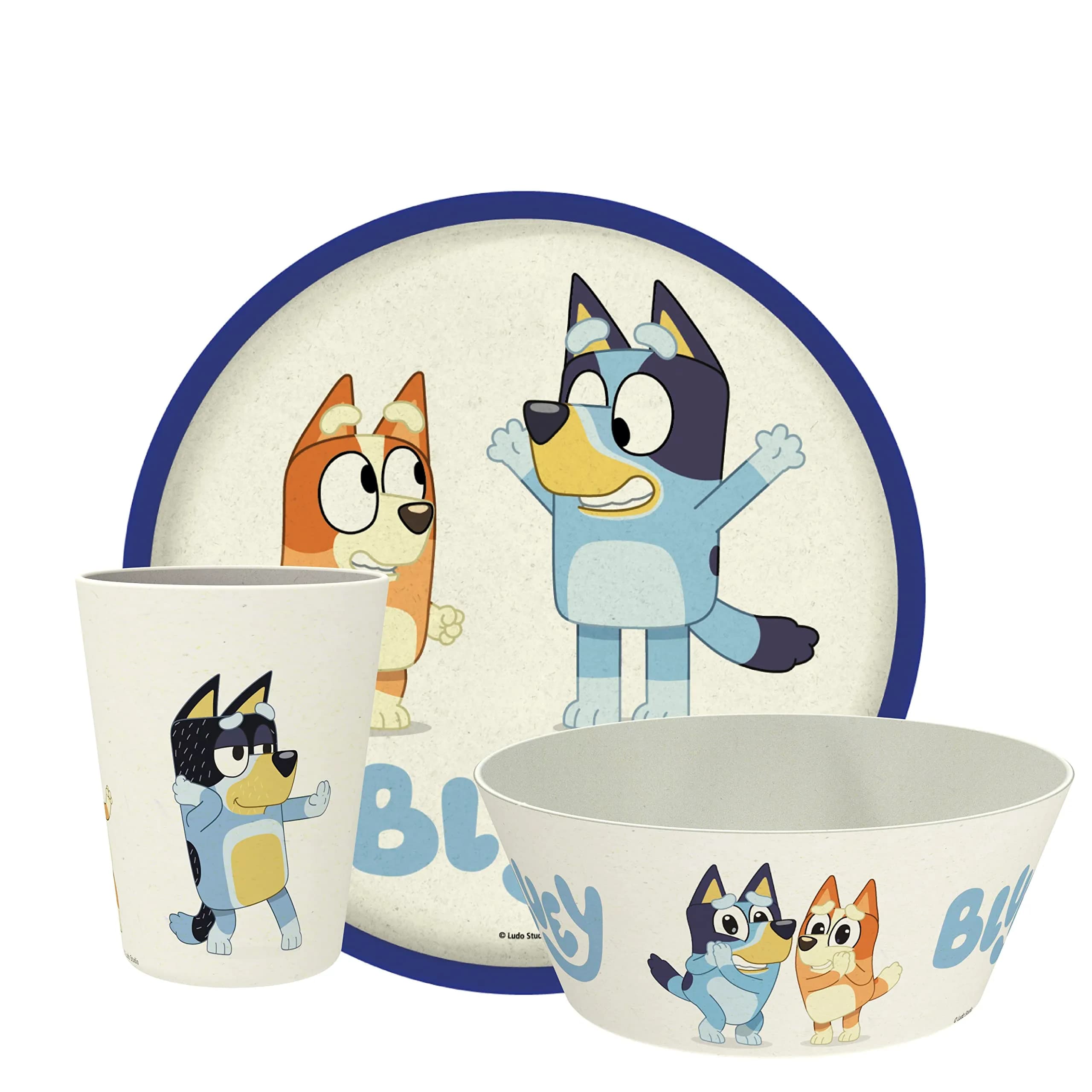 Zak Designs Bluey Kids Dinnerware Set 3 Pieces | Durable Melamine Bamboo Plate, Bowl & Tumbler for Family Meals