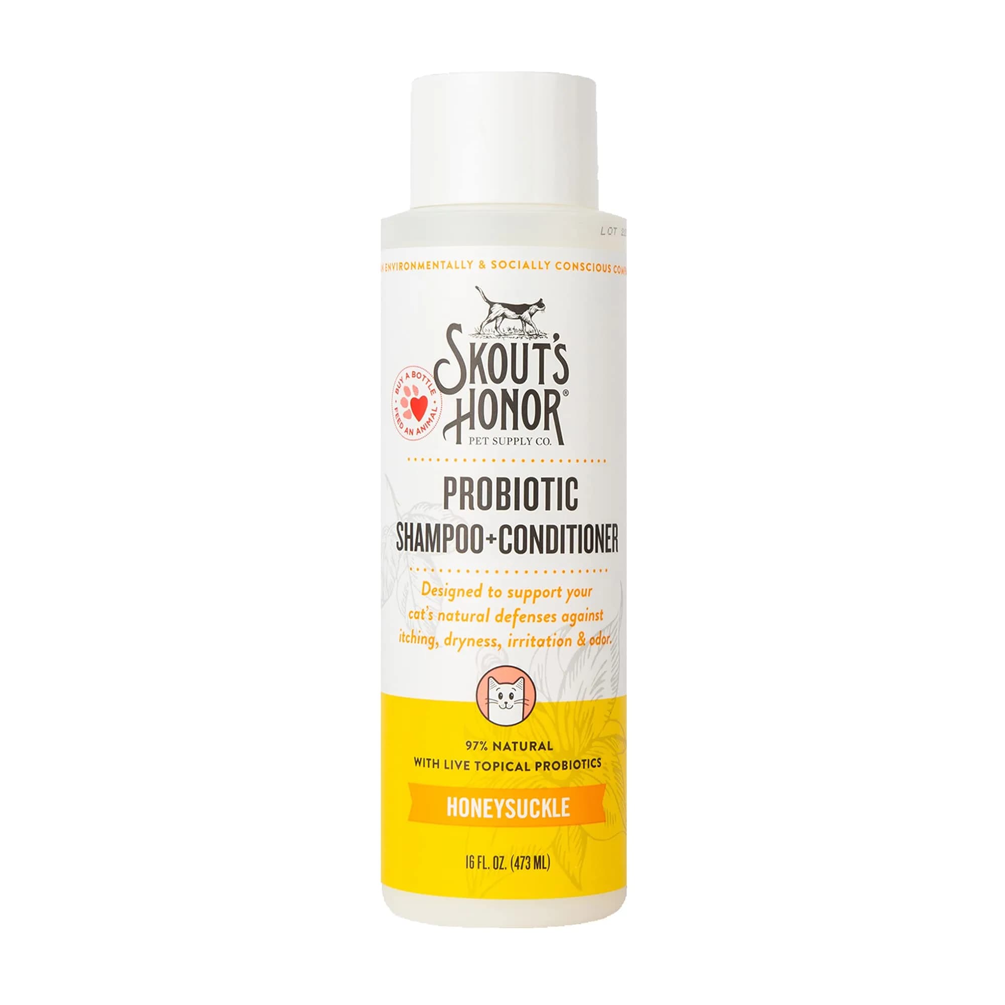 SKOUT'S HONOR Probiotic Cat Shampoo and Conditioner - Honeysuckle, 16 oz | Natural, 97% Organic, Hydrating & Cruelty-Free - main product image