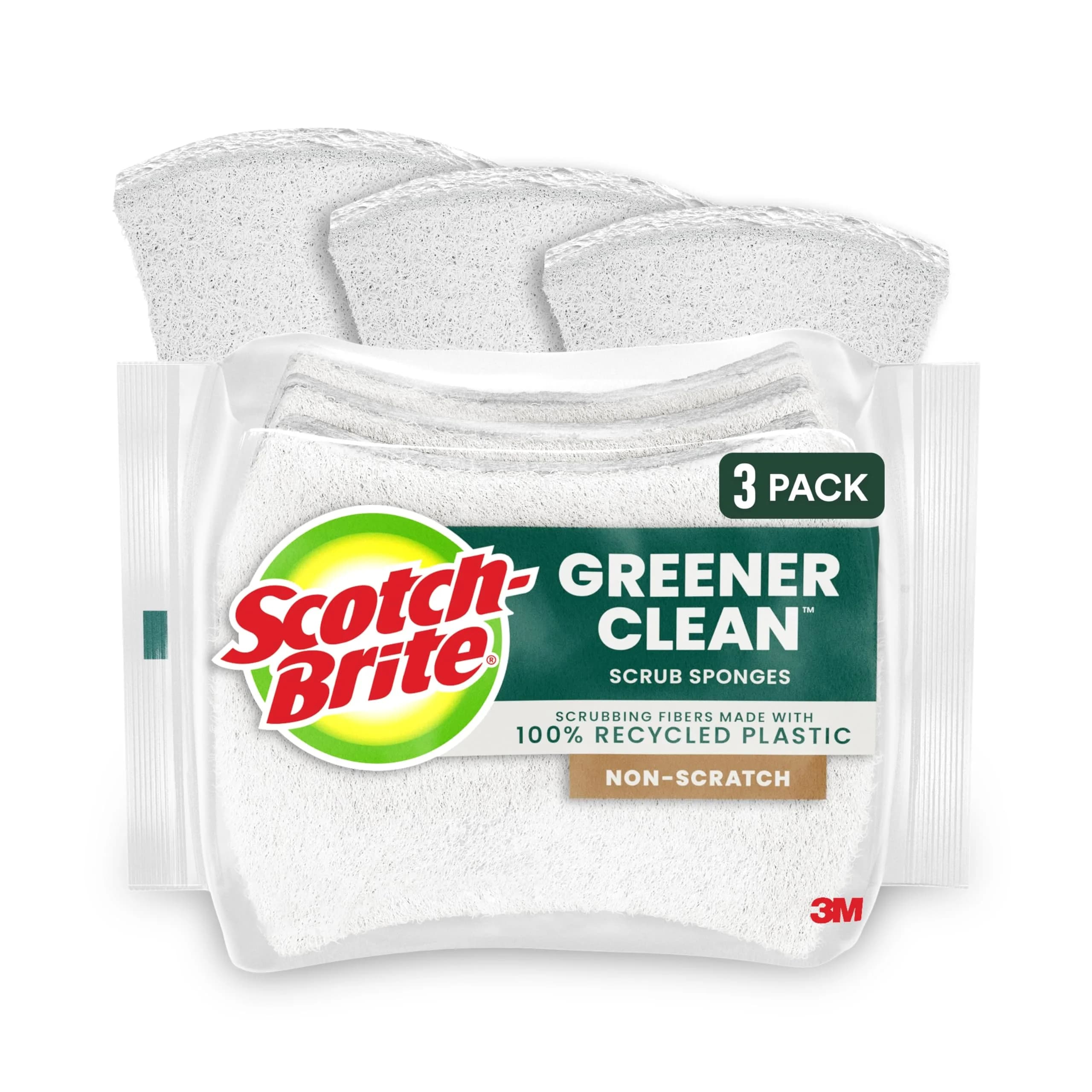 Scotch-Brite Greener Clean Non-Scratch Scrub Sponge 3 Pack | Recycled Scrubbing Fibers - main product image