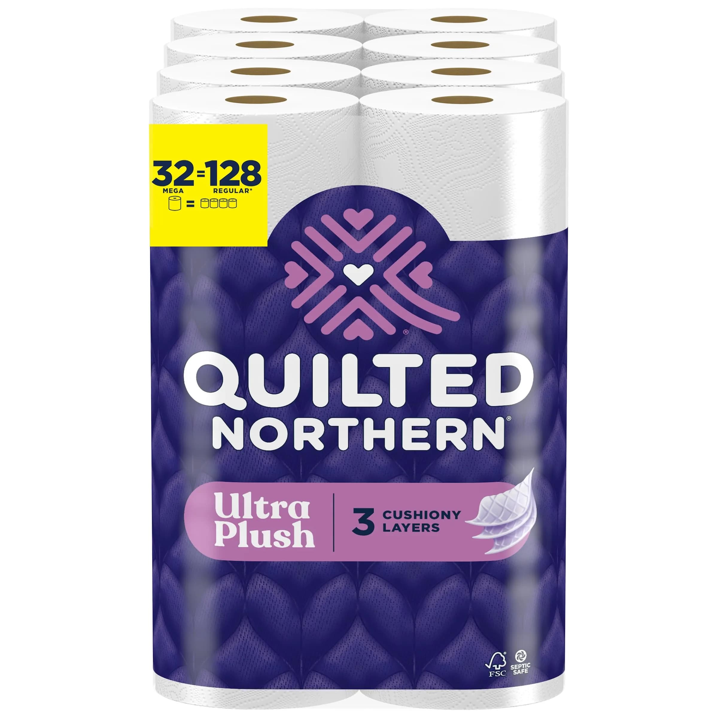 Quilted Northern Ultra Plush Toilet Paper, 32 Mega Rolls (11,360 Sheets Total) | 3X Thicker, 3-Ply Soft Unscented Bath Tissue - main product image