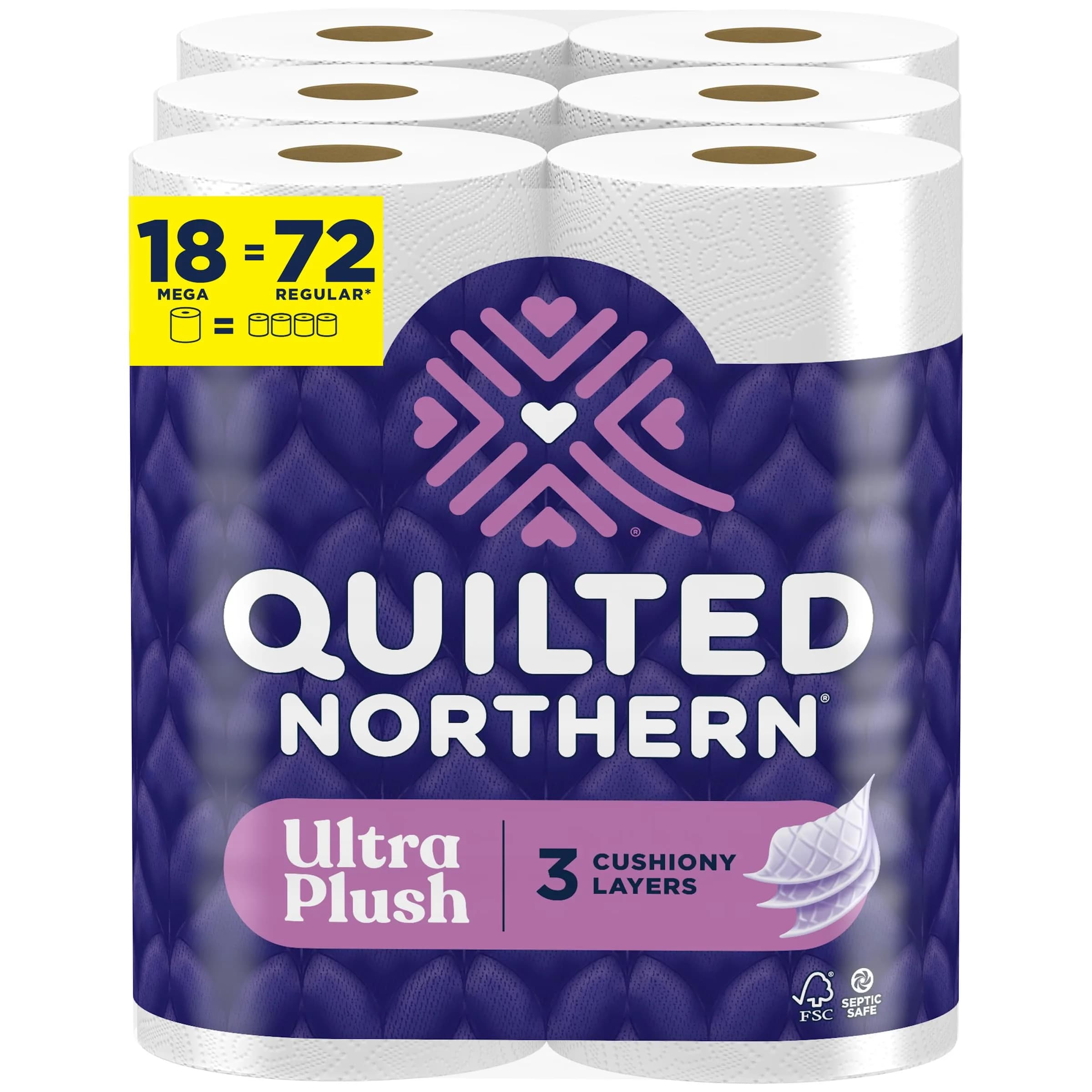 Quilted Northern Ultra Plush Toilet Paper, 18 Mega Rolls (4590 Sheets Total) | 3X Thicker, 3-Ply Soft Toilet Tissue - main product image