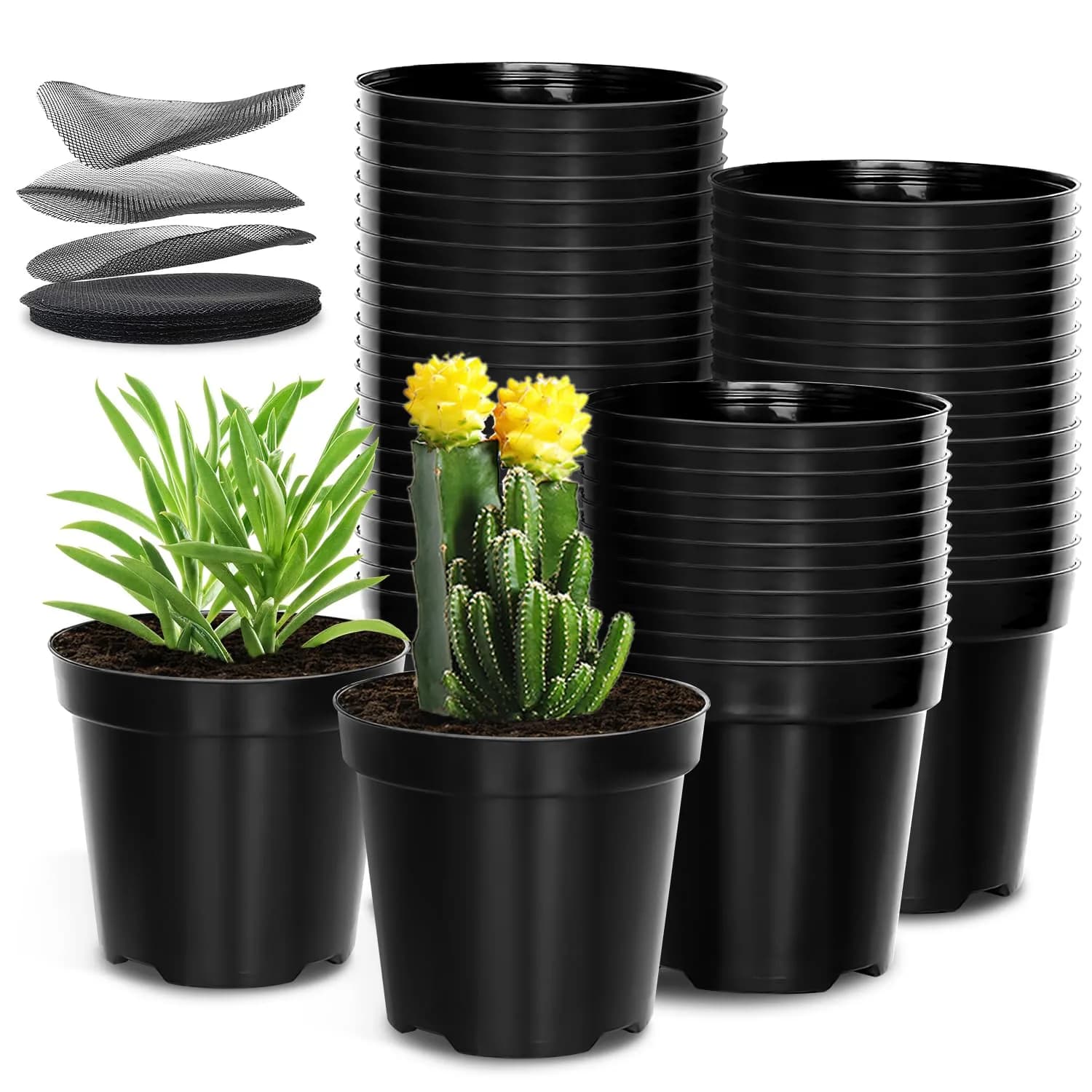 RooTrimmer 40 Pack 4 Inch Nursery Pots with Mesh Pad | Sturdy Plastic Flower Planters for Indoor & Outdoor Use