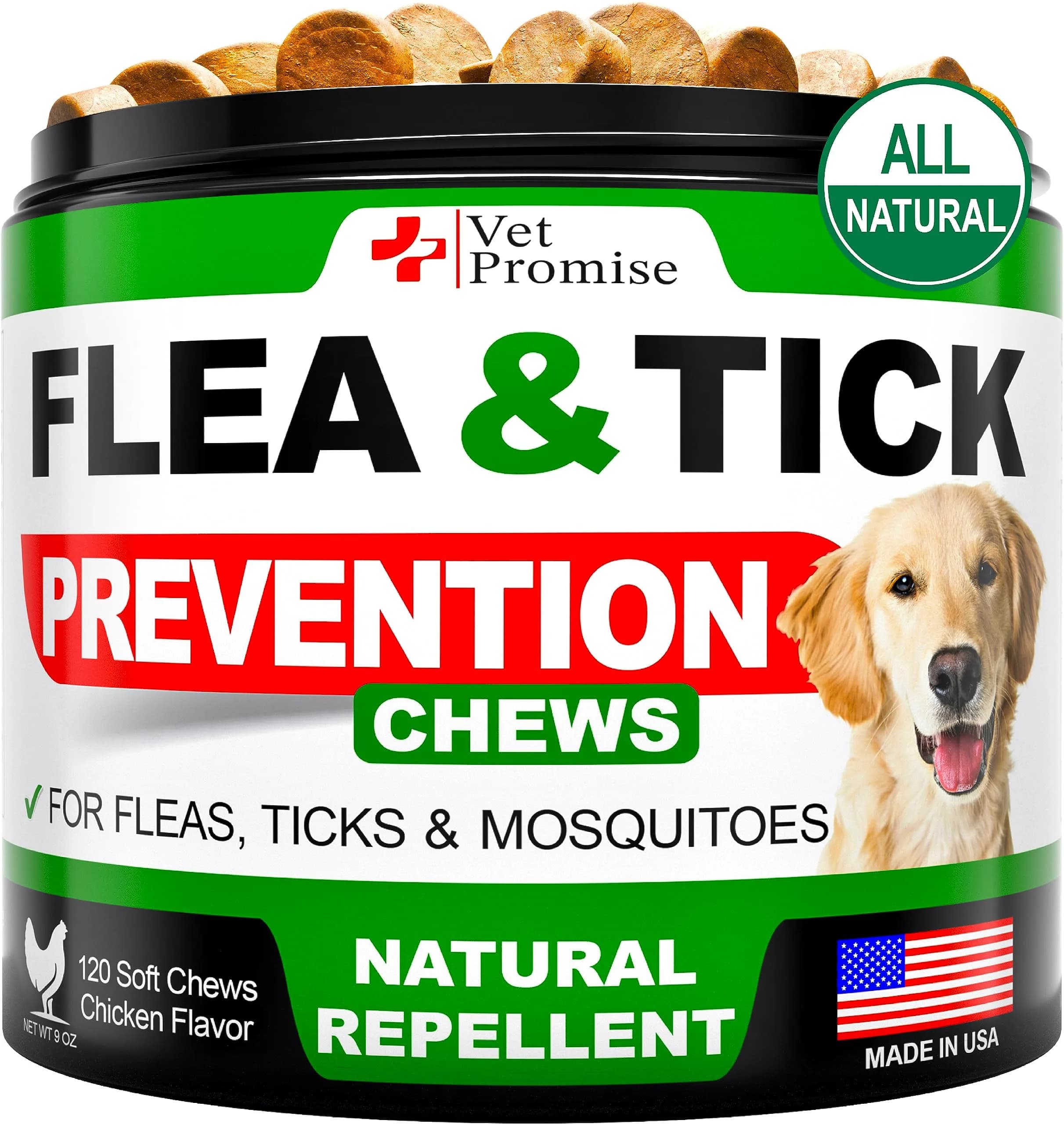 Vet Promise Flea and Tick Prevention for Dogs Chewables 120 Chews | Natural Flea & Tick Control