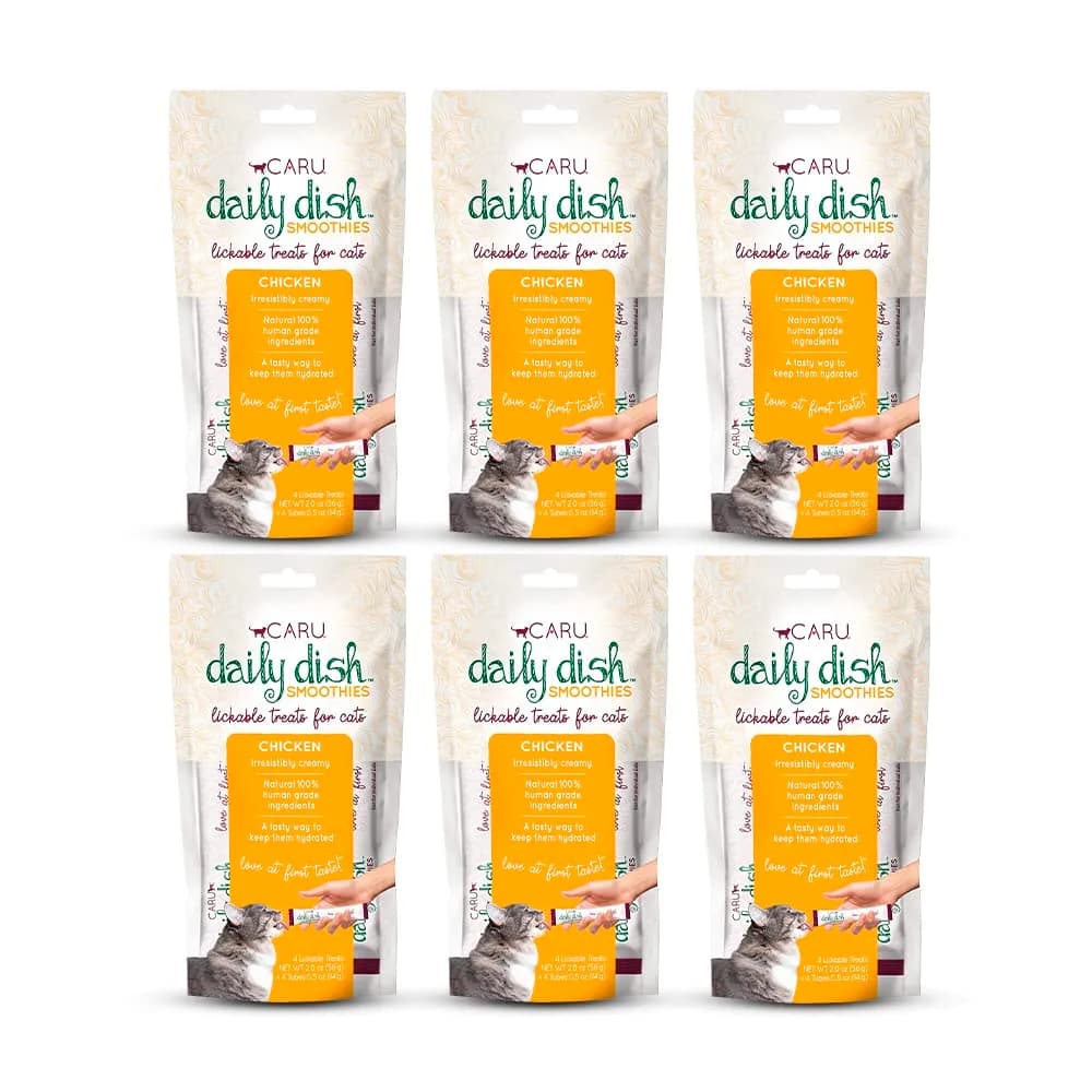 Caru Daily Dish Smoothies - Lickable Chicken Cat Treat 4 Pouches Pack of 6 | Wholesome Protein Snack for Cats