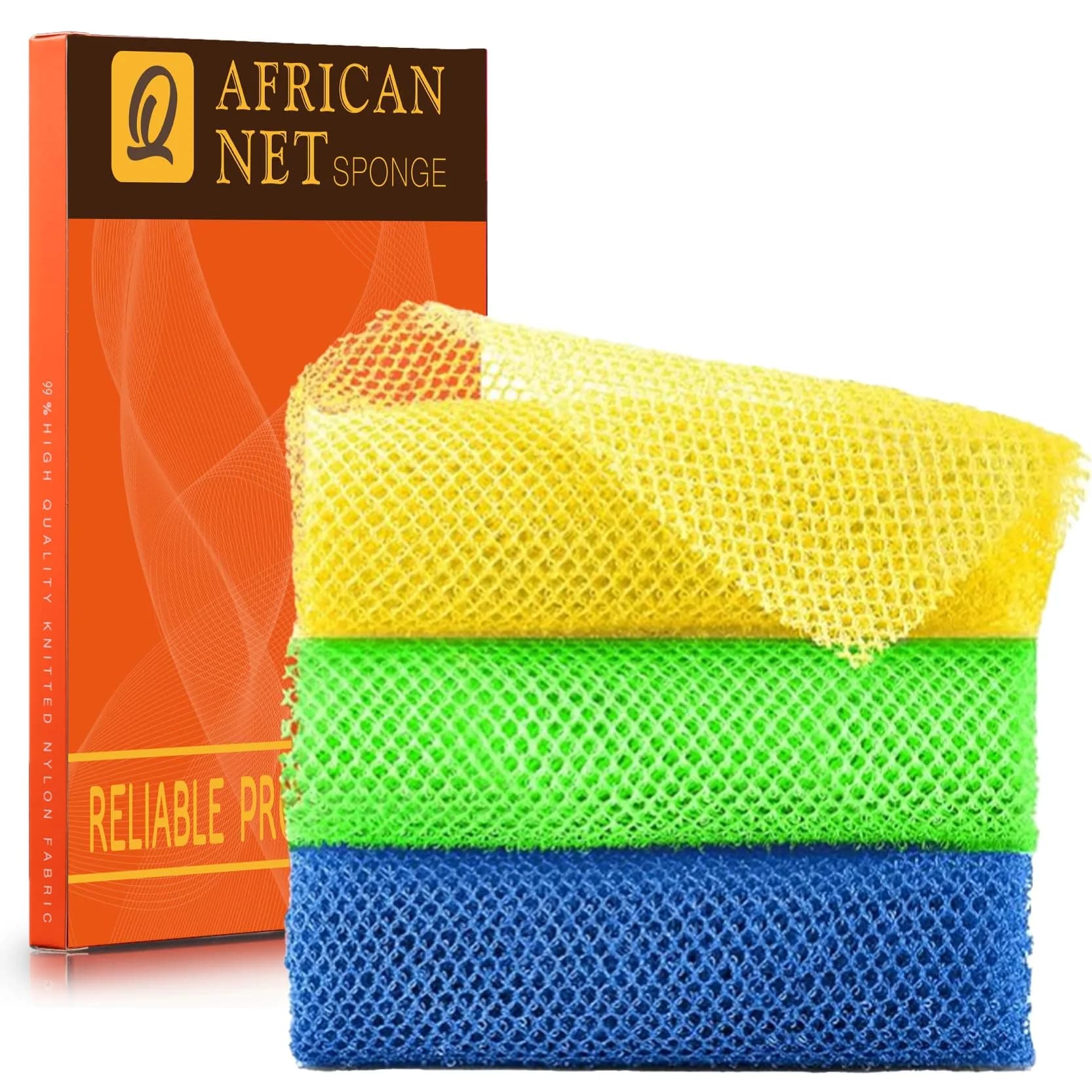 UJFQBH African Exfoliating Net Bath Sponge 80cm (31.4in) | Vibrant 3-Pack for Daily Use - main product image