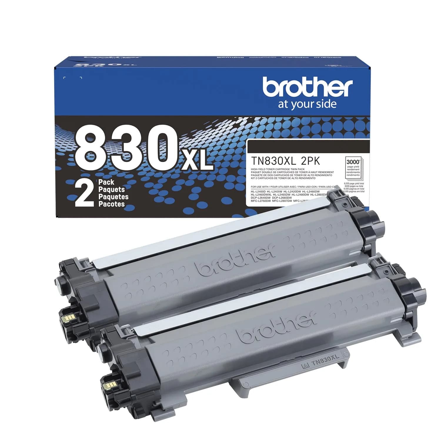 Brother Genuine TN830XL 2PK Black High Yield Toner Cartridge 2-Pack | Prints up to 6,000 Pages Total - main product image