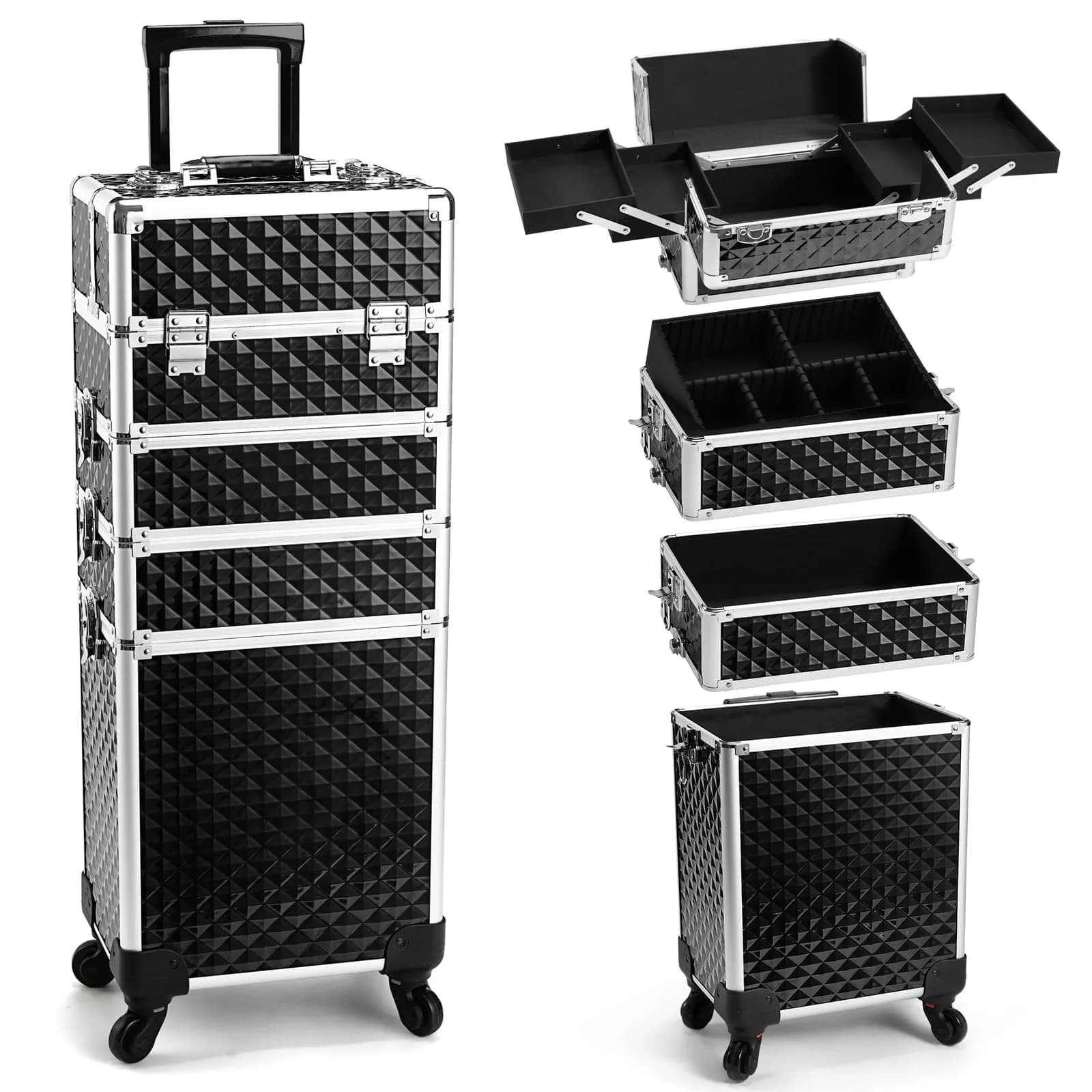 Yueieoun Makeup Case on Wheels, 4-in-1 Rolling Trolley, Gradient Purpple | Professional Makeup Travel Cart