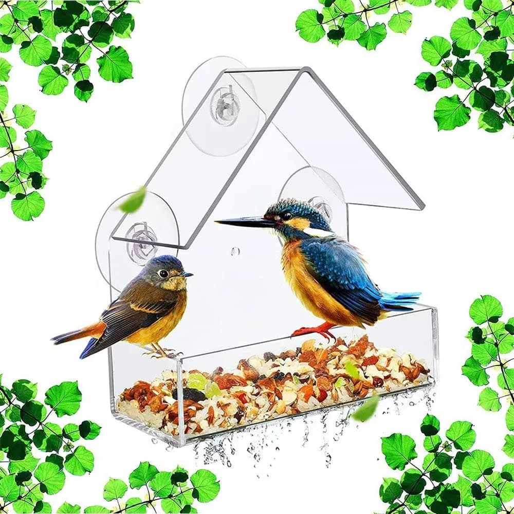 Forfuture-go Bird Feeder Birds House for Outdoor Window Wild Birds, Cardinal, Bluebird | Acrylic, Clear, 5.91in x 2.36in x 5.91in - main product image