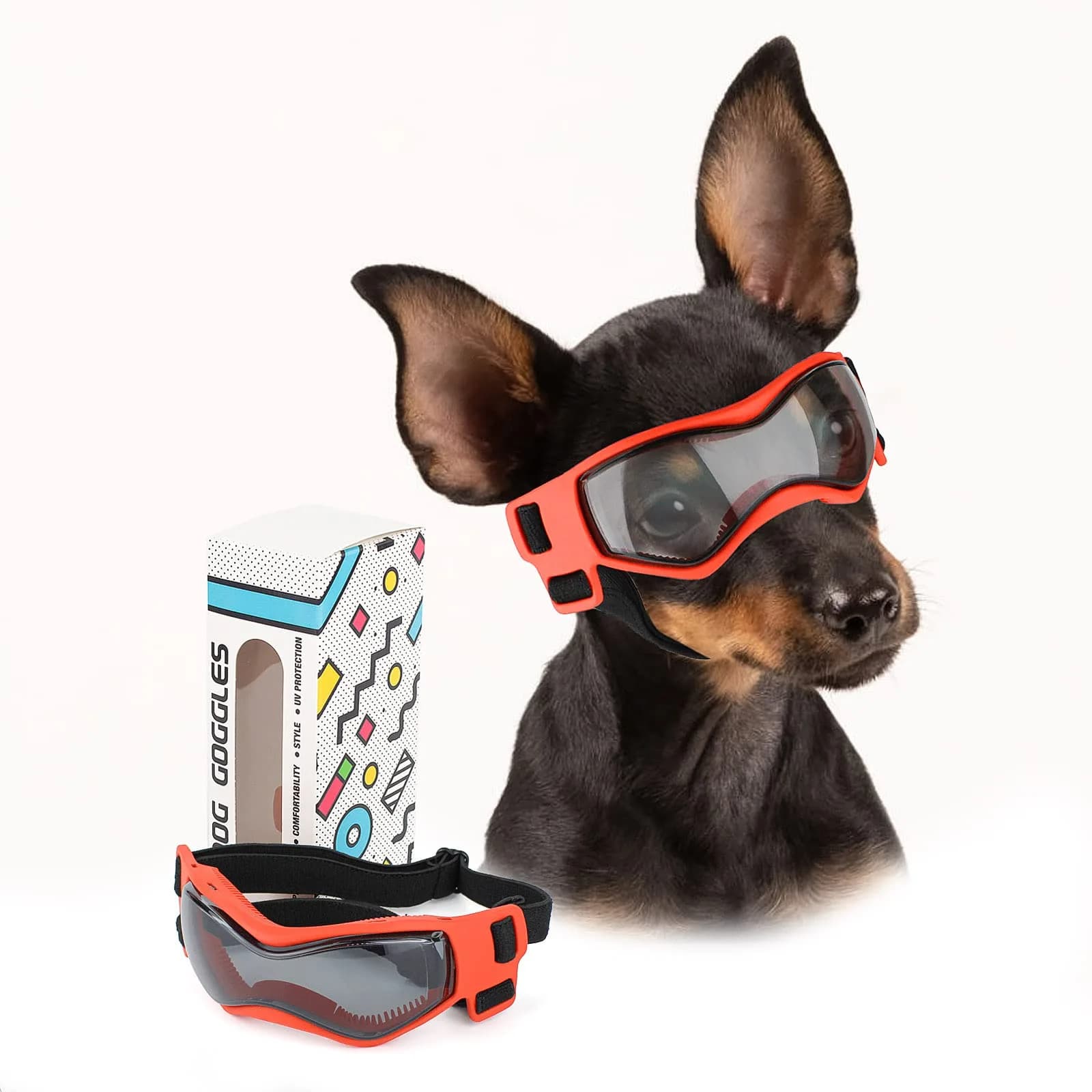 PETLESO Dog Goggles for Small to Medium Breed, Anti-UV Dog Sunglasses 5" L x 2" W | Sporty Orange Pet Eyewear