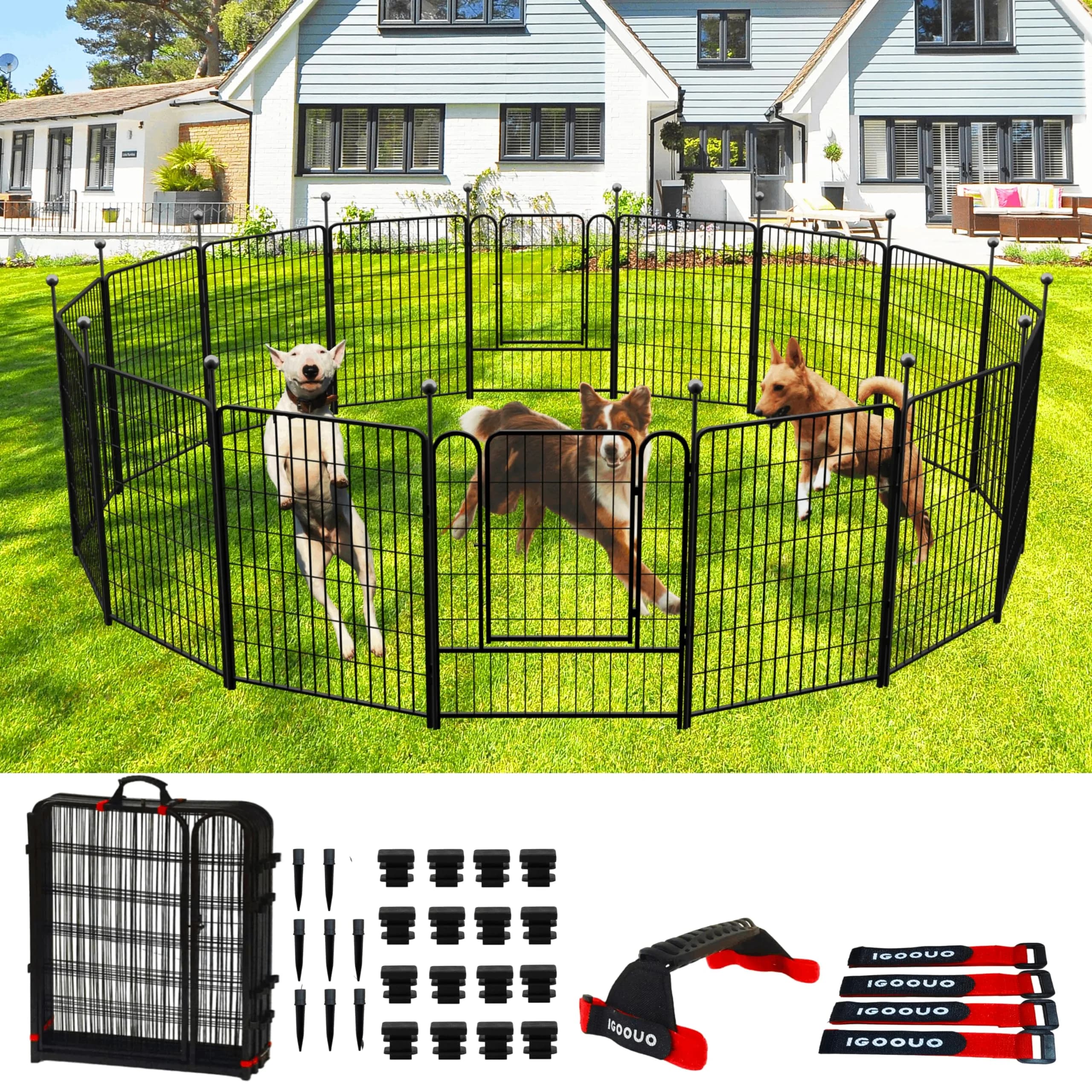 IGOOUO Portable Dog Fence Outdoor 36'' High | Rustproof & Sturdy Stakes for Medium & Large Dogs