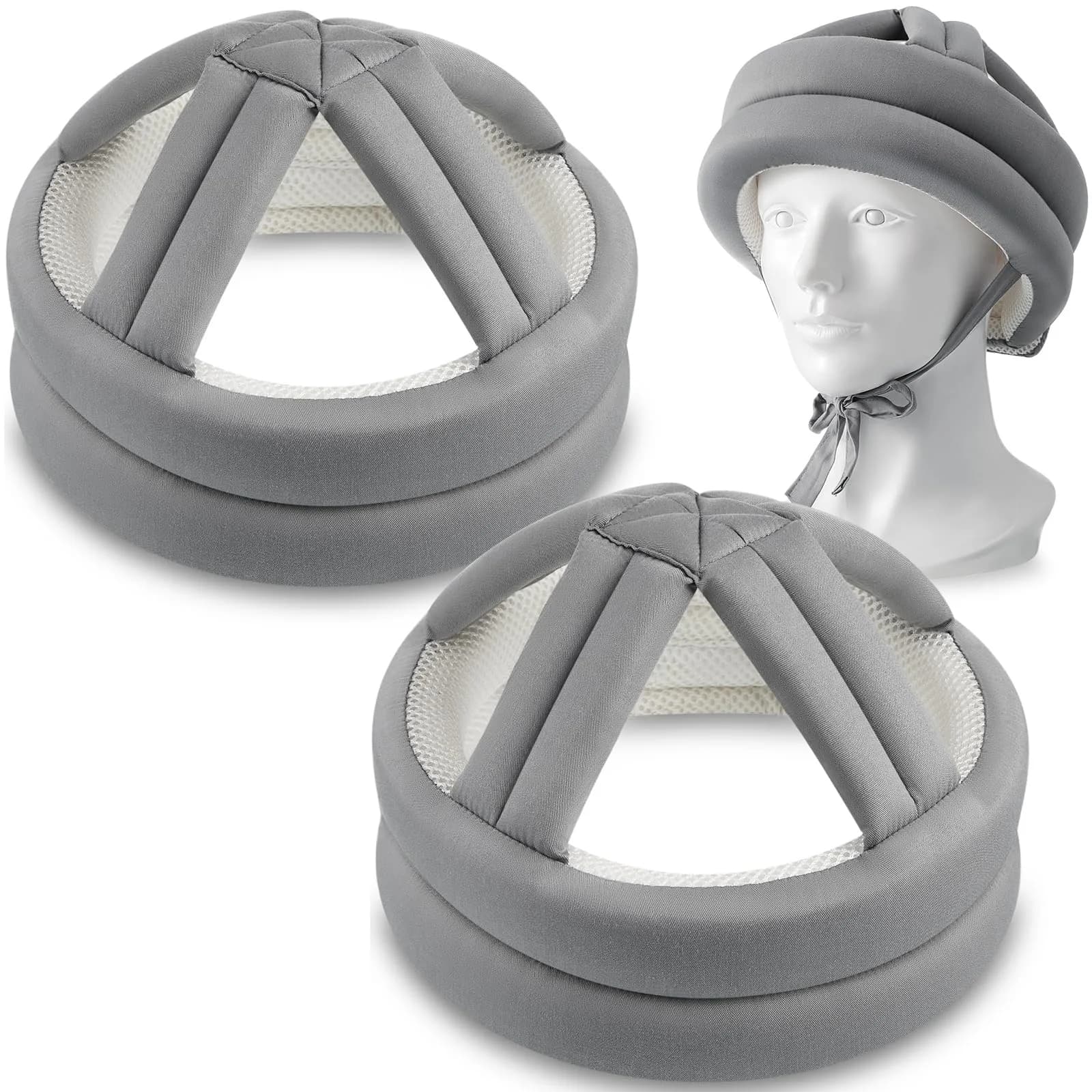 Woanger Gray 2 Pcs Anti Fall Elder Head Safety Helmet | Adjustable Seniors Fall Prevention Cap (Gray, 50-75 cm Head Circumference) - main product image