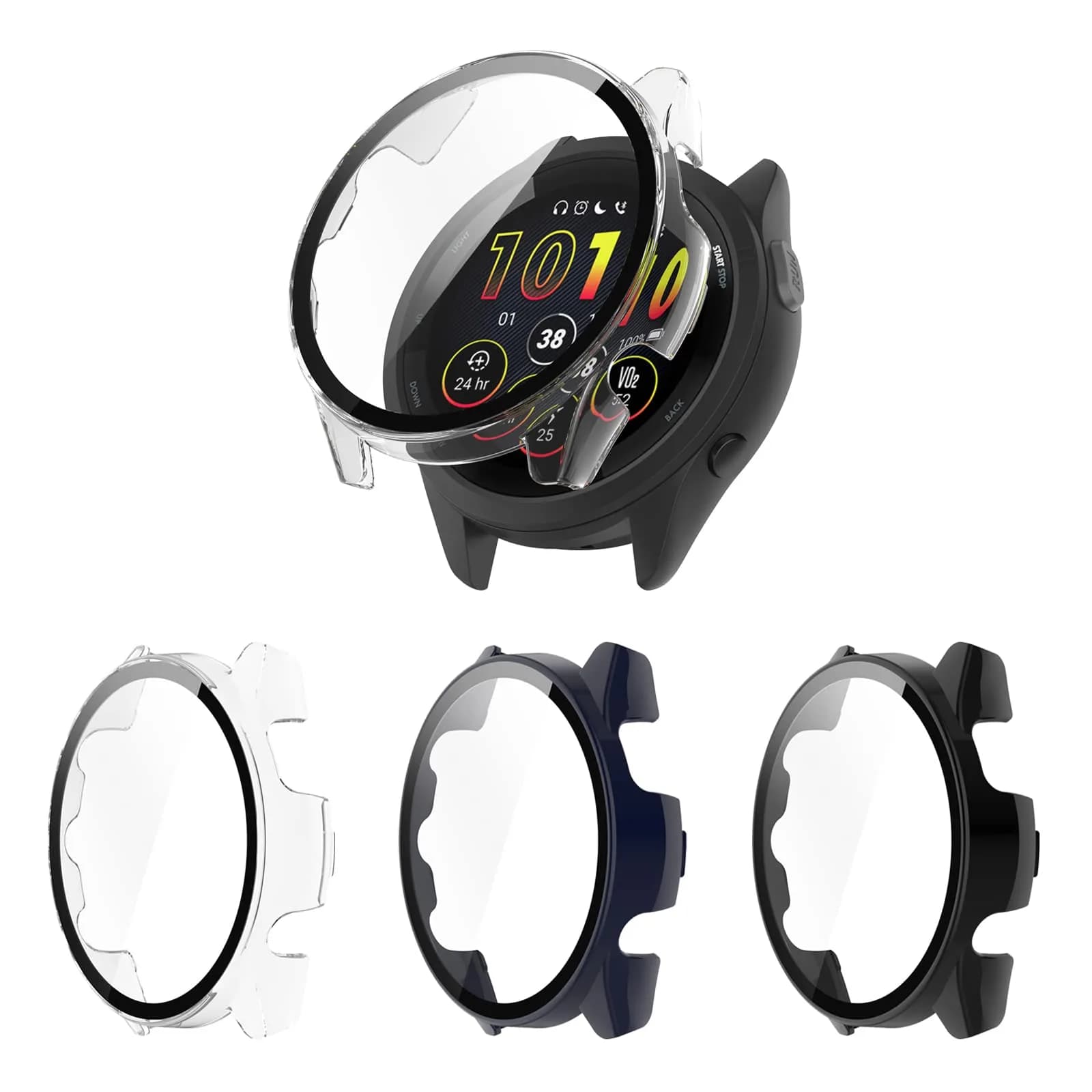BabyValley Hard PC Case for Garmin Forerunner 265 Smartwatch | 3-Pack, Black/Blue/Clear