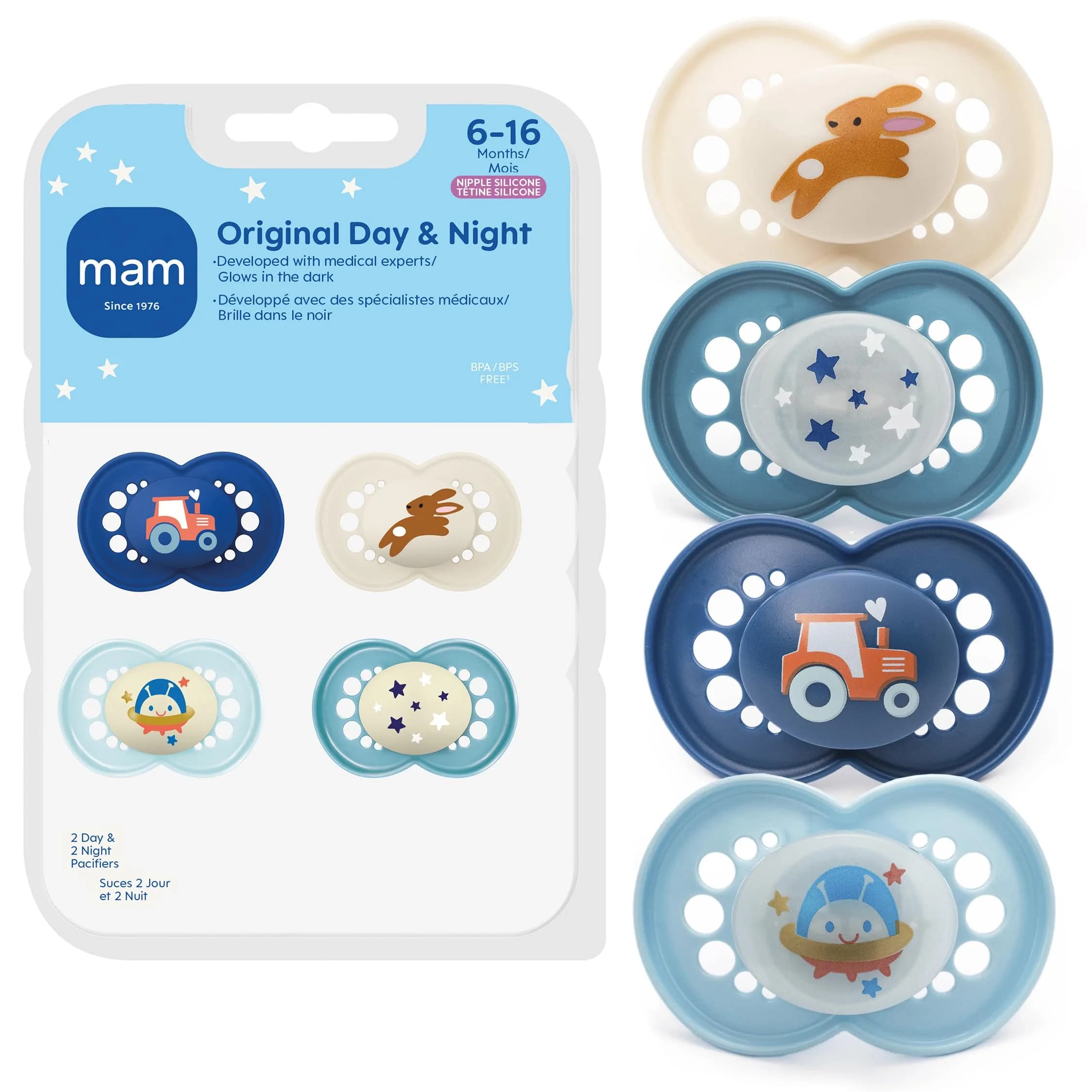 MAM Original Baby Pacifiers 6-16 Months, Glow-in-the-Dark, 4-Pack | Developed with Pediatric Dentists - main product image