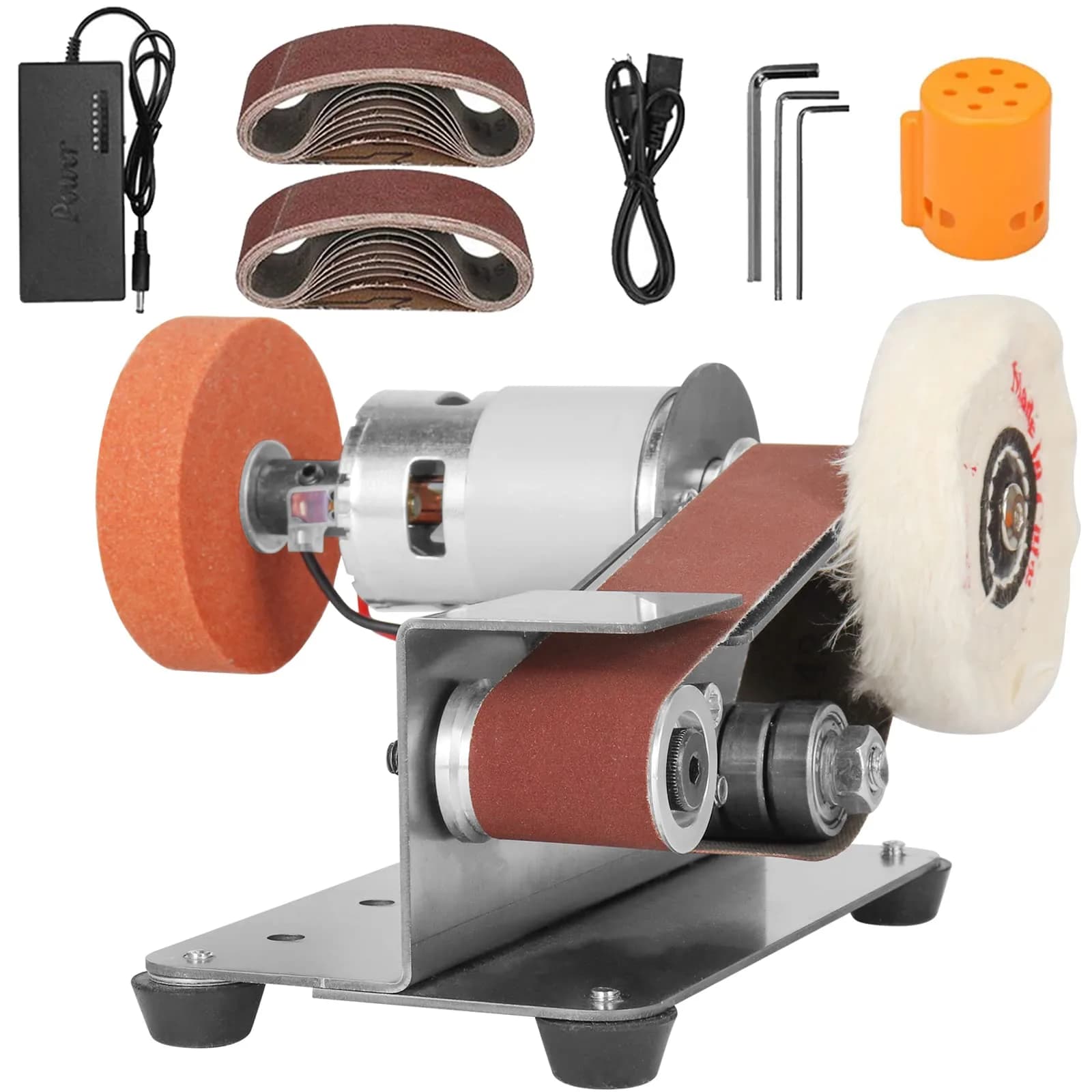 NuoDunco 3-in-1 Mini Belt Sander 7-Speed Knife Sharpener Bench Grinder | 110-220V, 7-Speed, Stainless Steel, 1.3kg