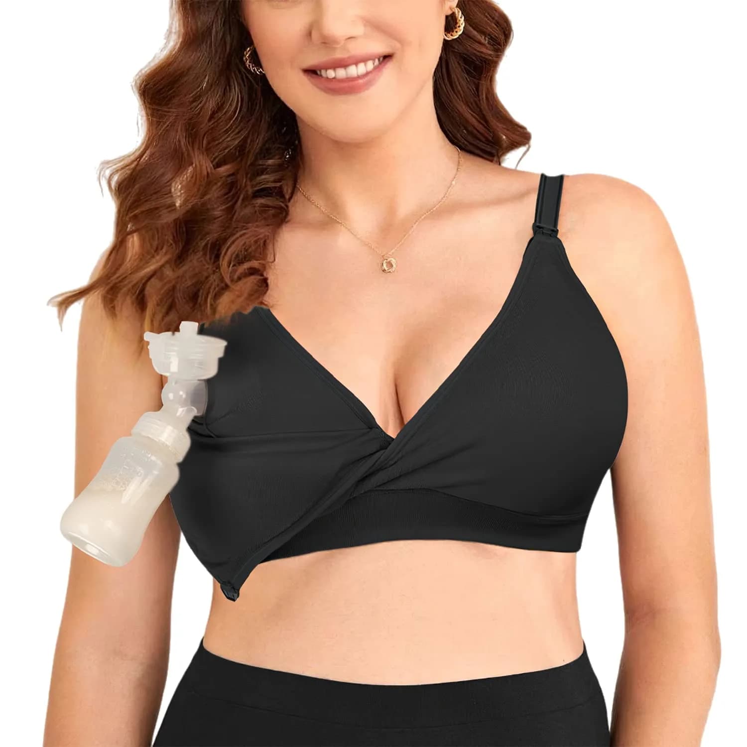 4HOW Hands-Free Pumping & Nursing Bra (X-Large, Black) | Adjustable Support for Breastfeeding - main product image