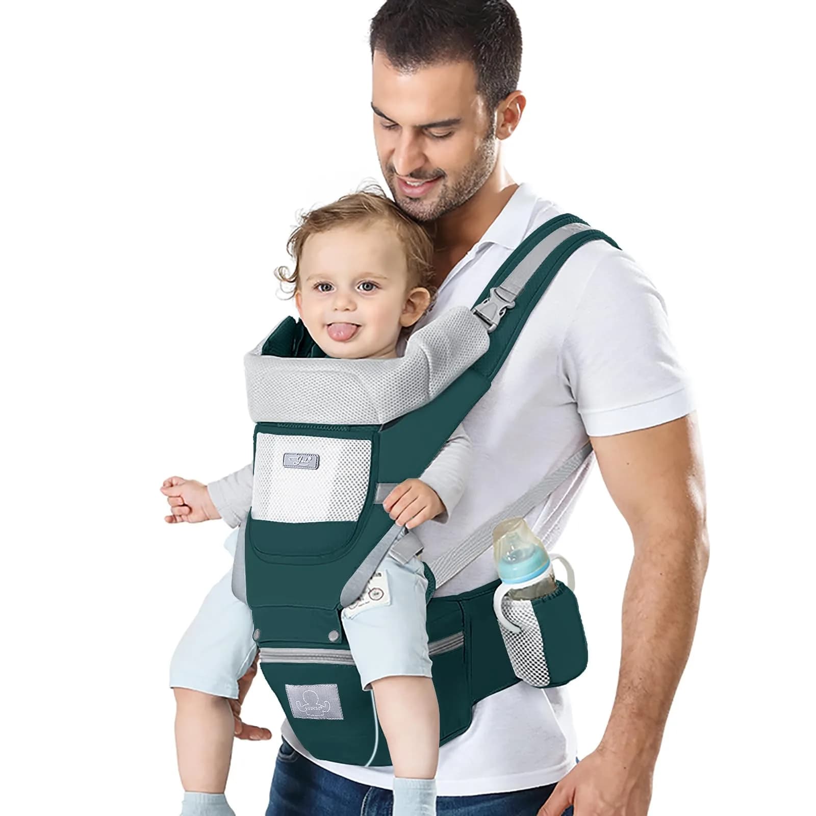 YSSKTC Ergonomic Baby Carrier Hip Seat for 7-33lbs | Dark Green Cotton Mesh - main product image