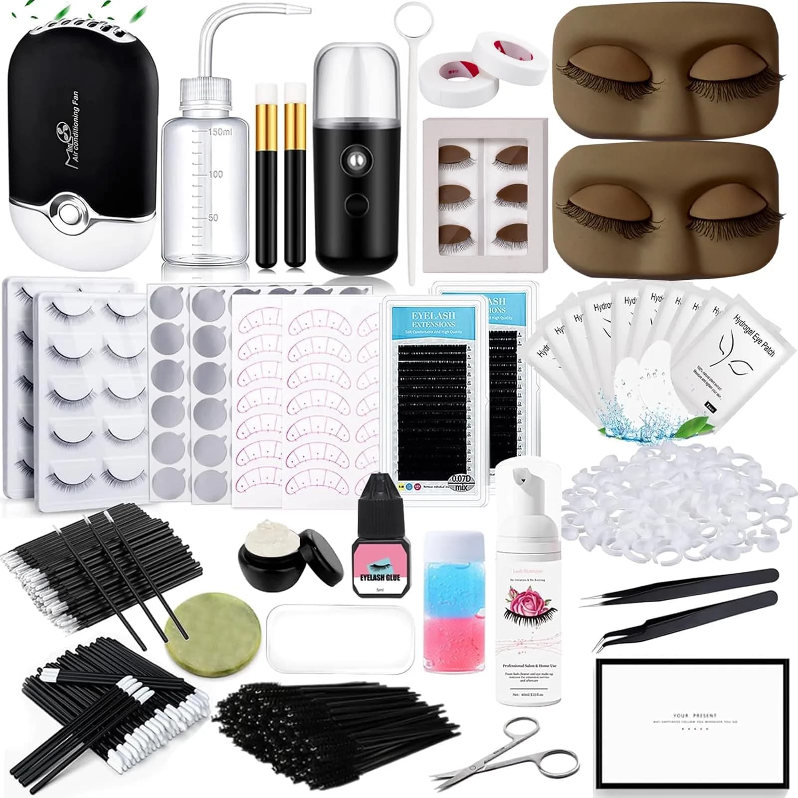 QUKLOGEN Lash Extension Kit for Beginners with Practice Face & Fan | 16-Row Lashes (8-15mm) - main product image