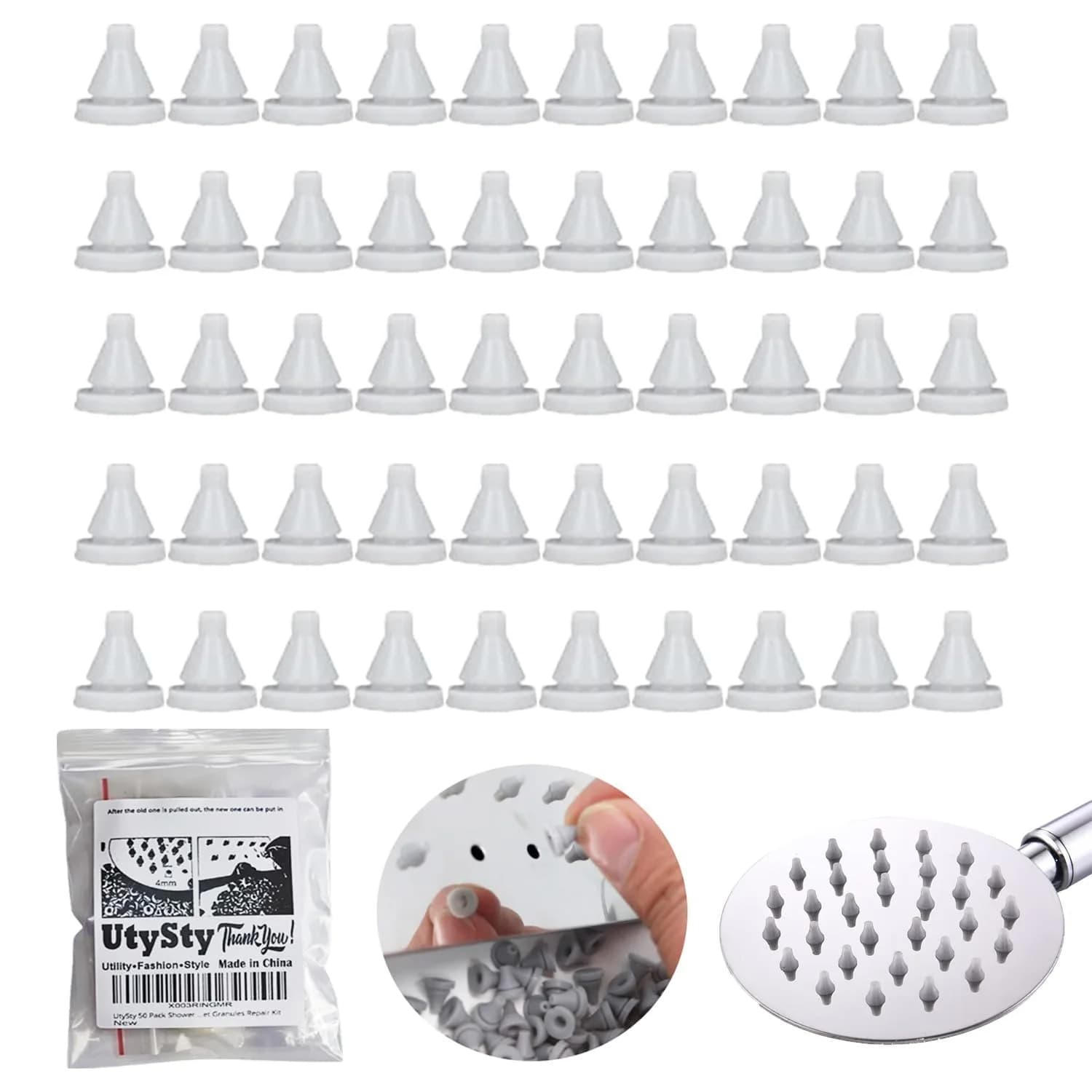 UtySty 50 Pack Rain Shower Head Nozzles Replacement Silicone Nibs | Universal Fit for High Pressure Showerheads - main product image