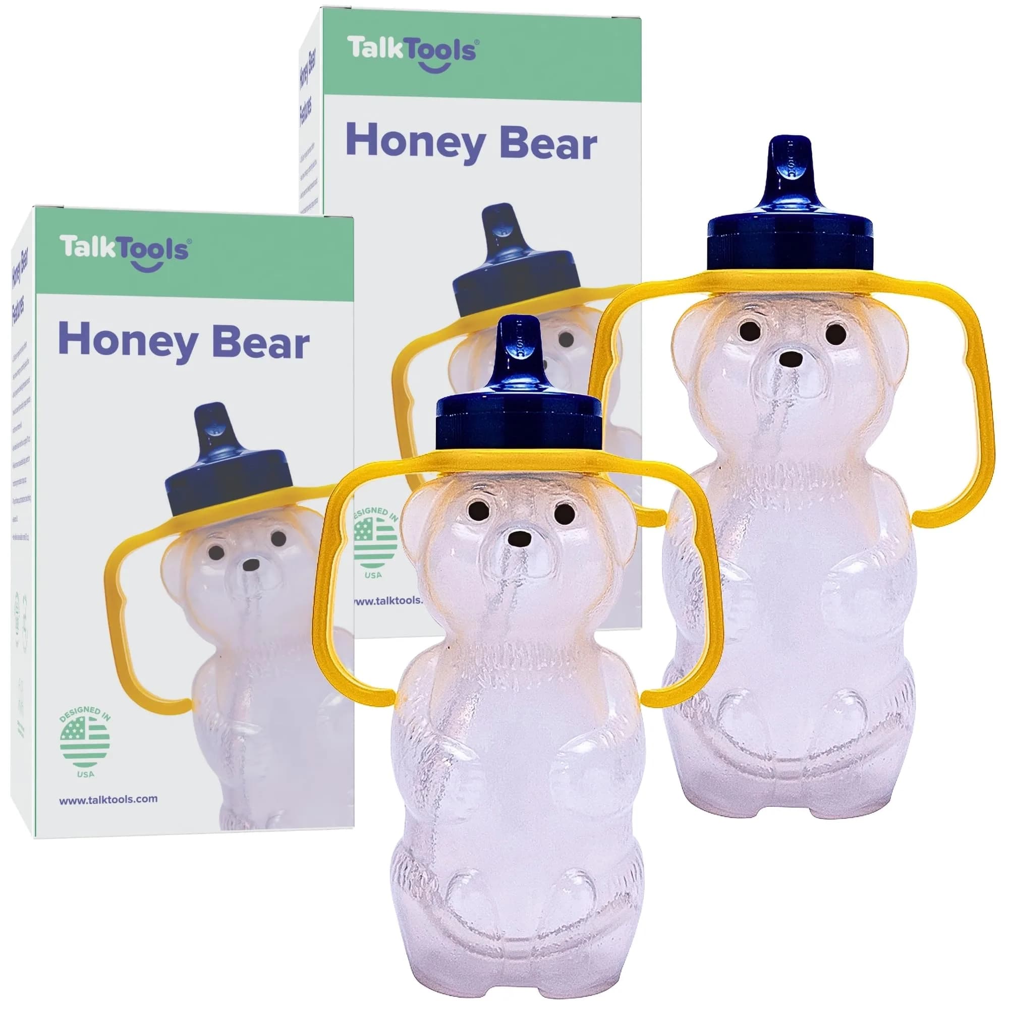 TalkTools Honey Bear Straw Cup with Handle, 7oz, 2 Pack | Soft Straw Trainer, BPA-Free, Dishwasher Safe - main product image