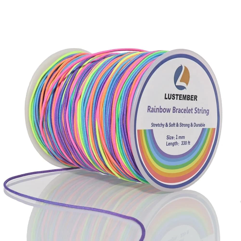 LUSTEMBER Rainbow Elastic Bracelet String Cord, 100m (330 Feet) for Jewelry Making, Beading & Crafts - main product image