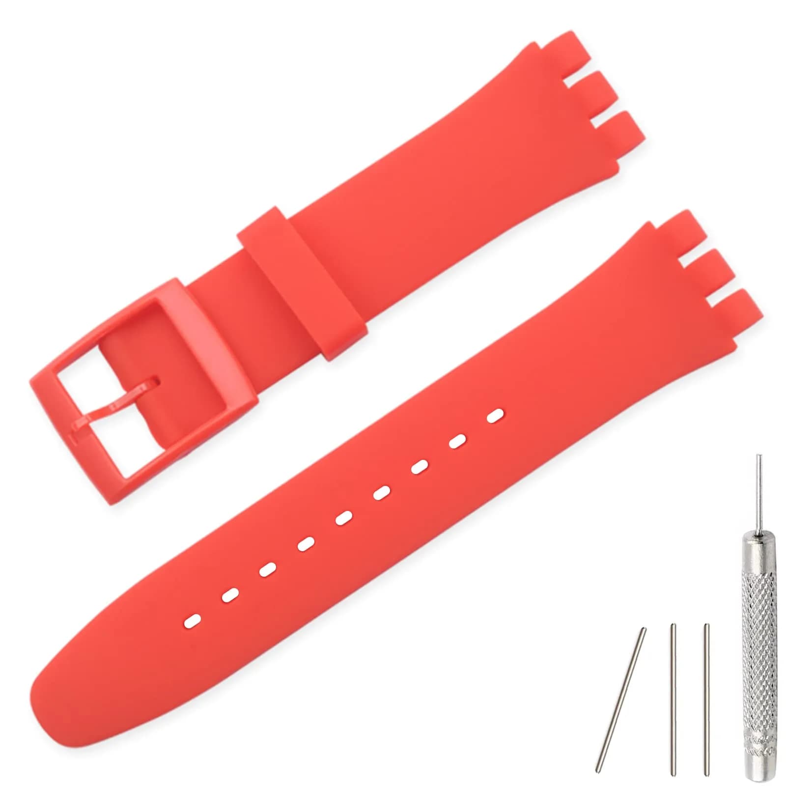 Lijinlan Replacement Silicone Band for Swatch 19mm Lug Width | Red Color, Waterproof & Breathable - main product image