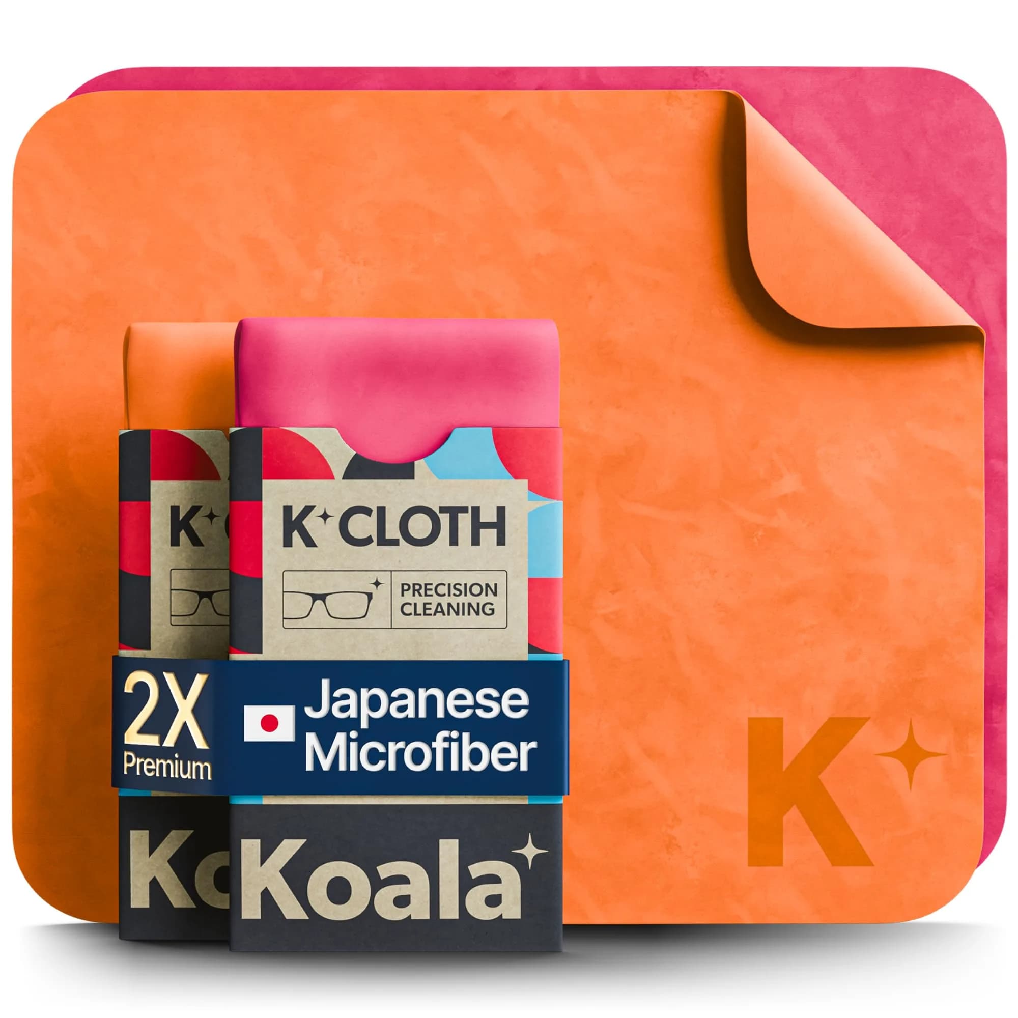 Koala Lifestyle Microfiber Cleaning Cloths | Japanese Microfiber | Pink & Orange (2-Pack, 9.5cm x 9.5cm) - main product image