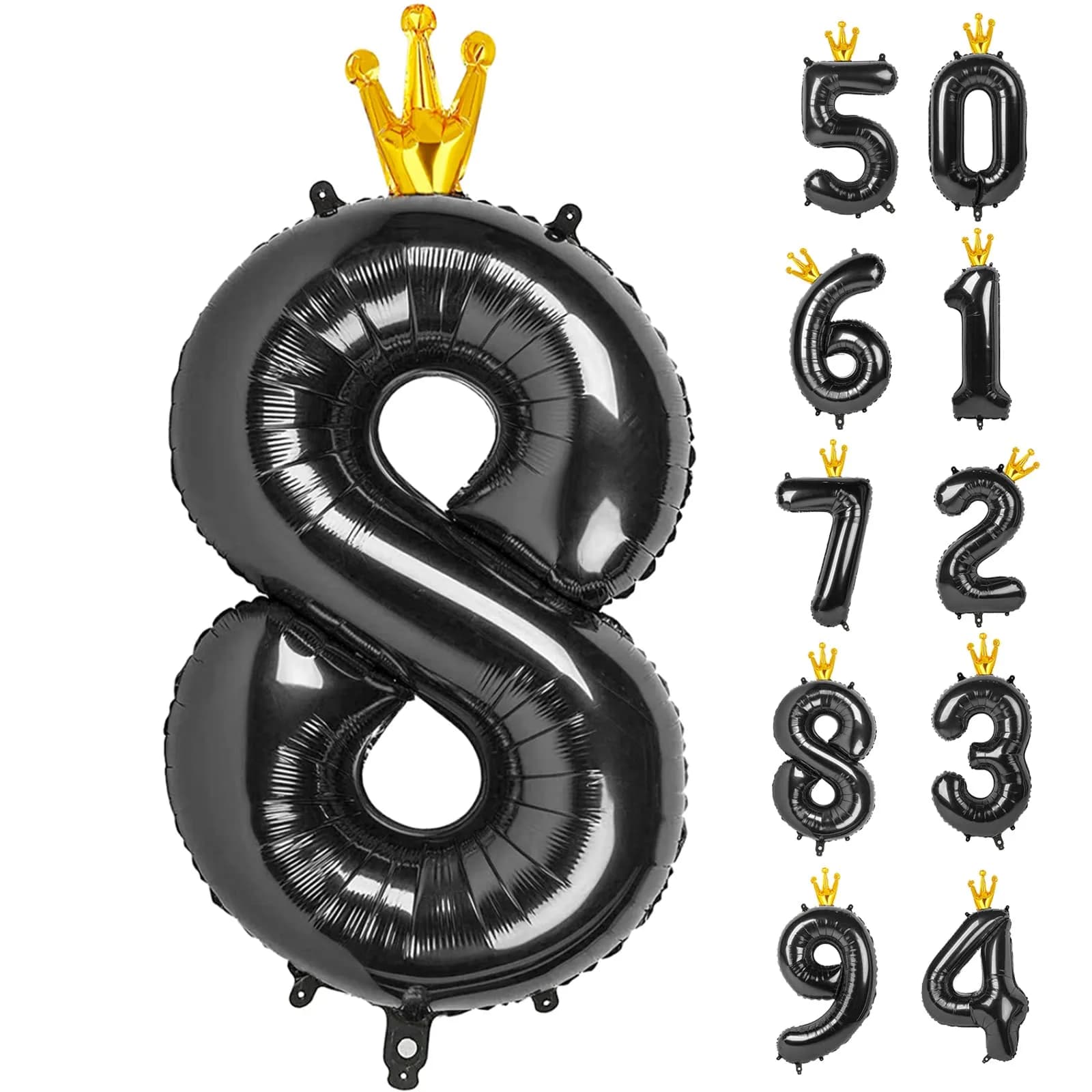 IWERP Black Crown 8 Balloon - 40 Inch Number Balloon | 8th Birthday Decorations - main product image