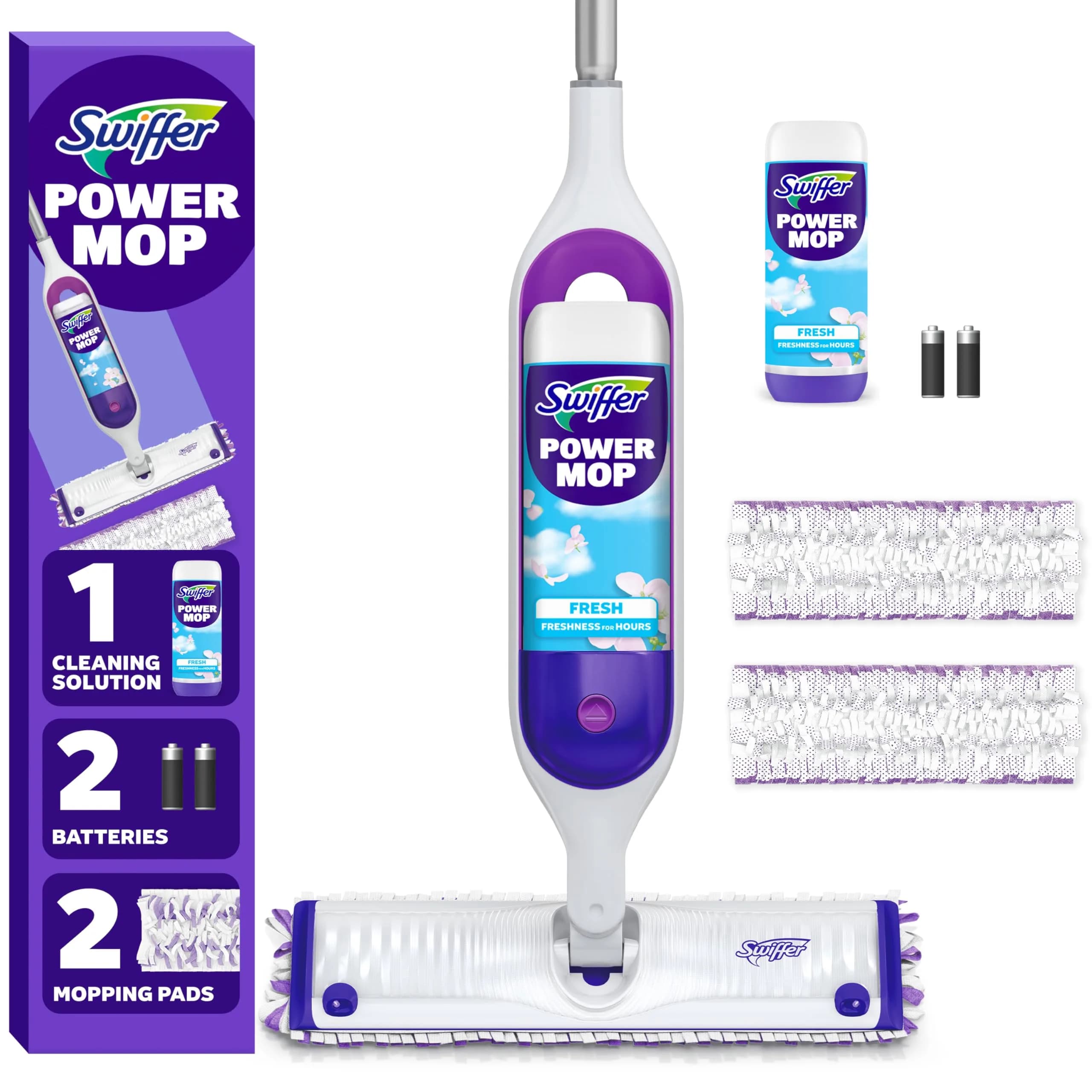 Swiffer PowerMop Mopping Kit with 2 Pads, 1 Solution Refill, 2 Batteries | All-in-One Electric Spray Cleaner for Multi-Surface and Wood Floors - main product image