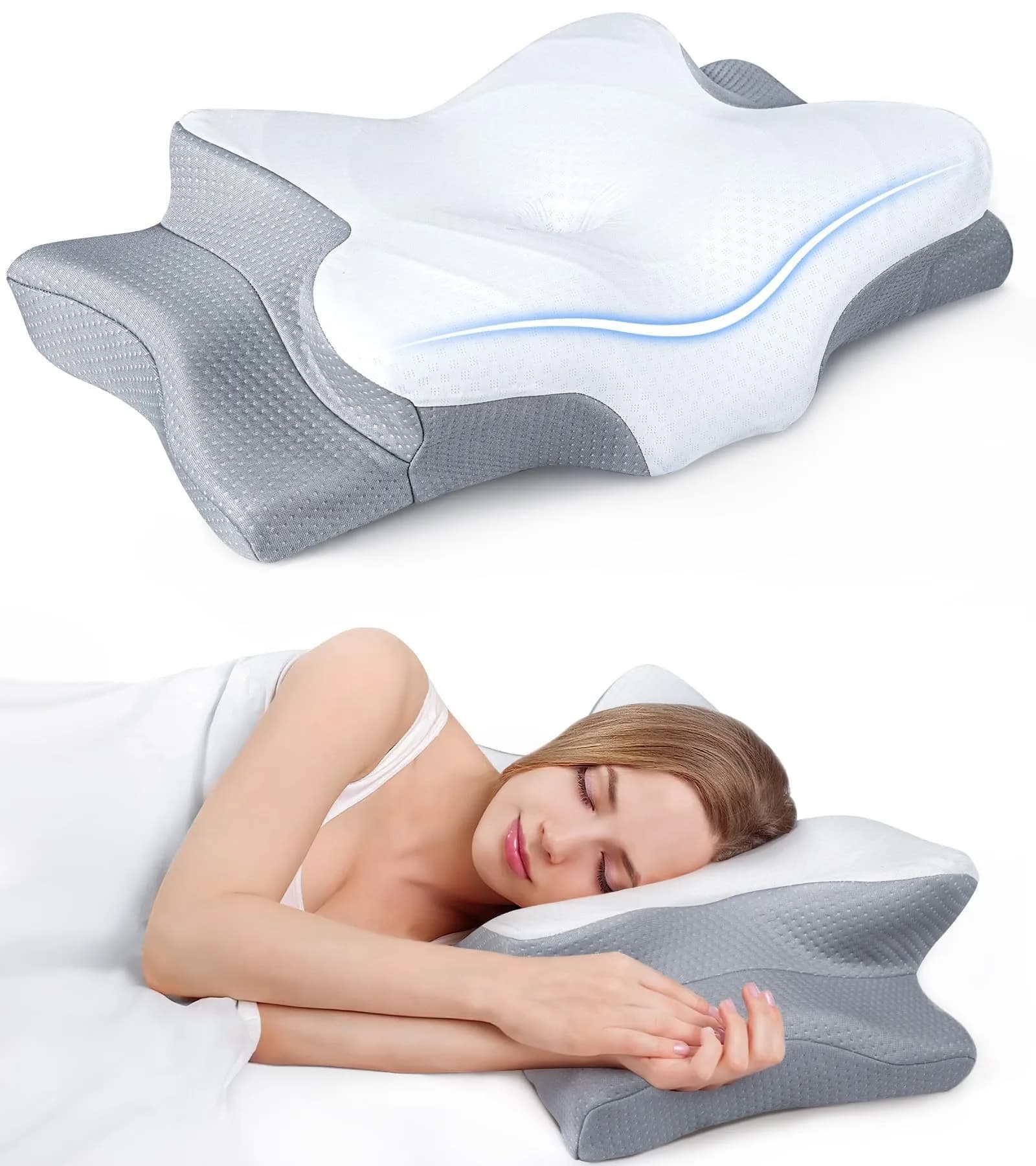 Cozyplayer Ultra Pain Relief Cooling Pillow for Neck Support, Adjustable Cervical Pillow 57cm x 34cm (22.4" x 13.4") | Orthopedic Memory Foam for Side Back Stomach Sleepers - main product image