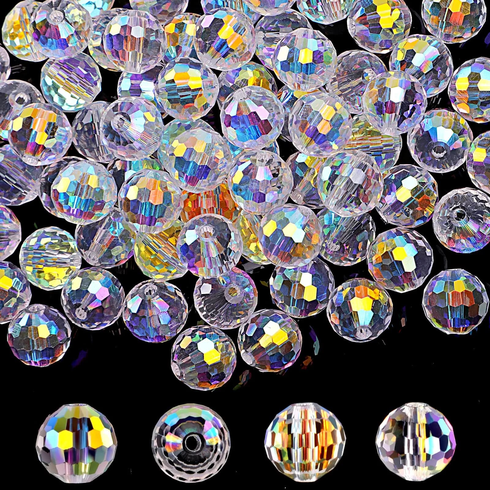 Reastar Crystal Glass Beads 10mm (0.39 inch) AB - 80 Pcs | Sparkly Faceted Beads for Jewelry Making