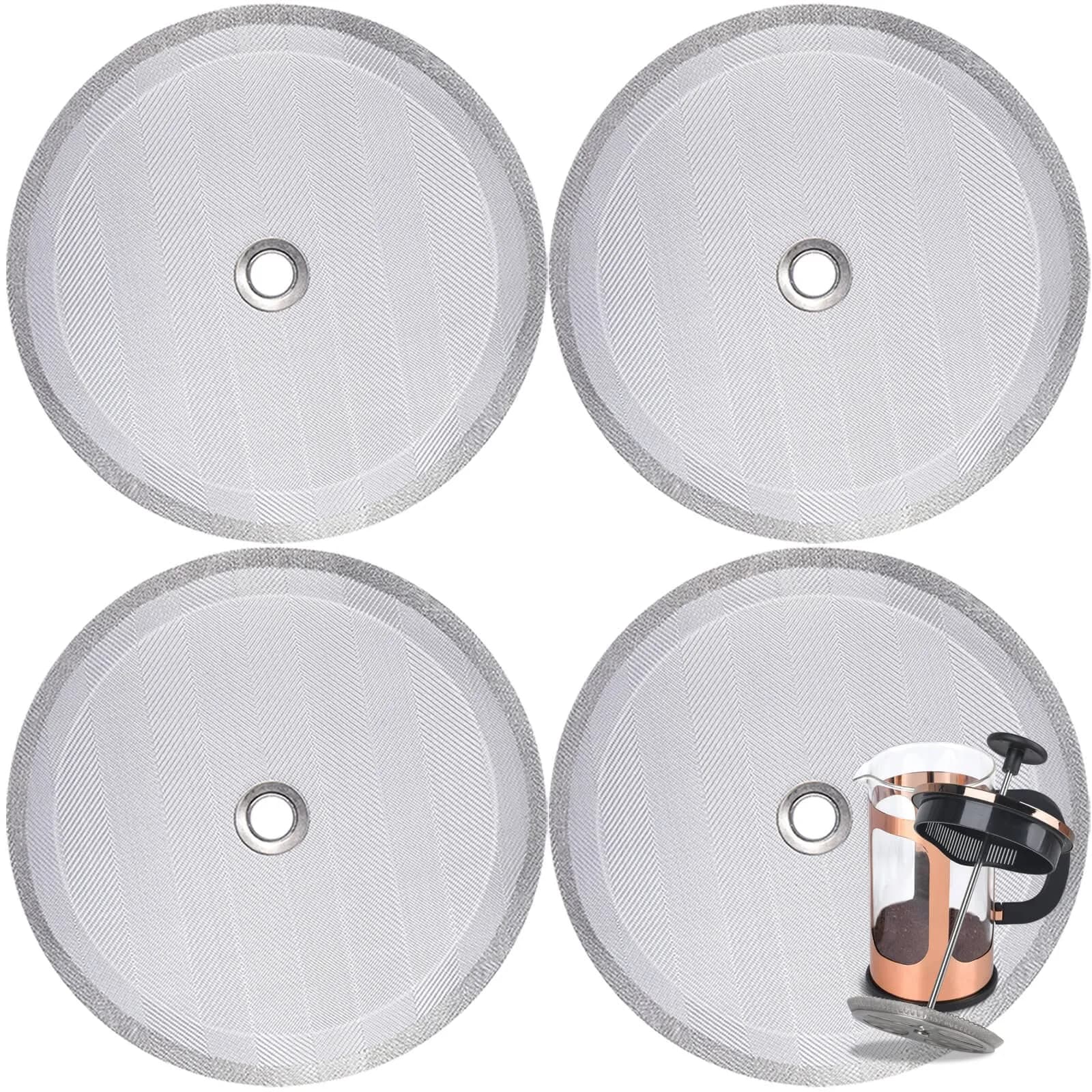 Attsky French Press Filter Replacement, 4 Pack, 4 Inch Stainless Steel Mesh | High Filtration & Reusable