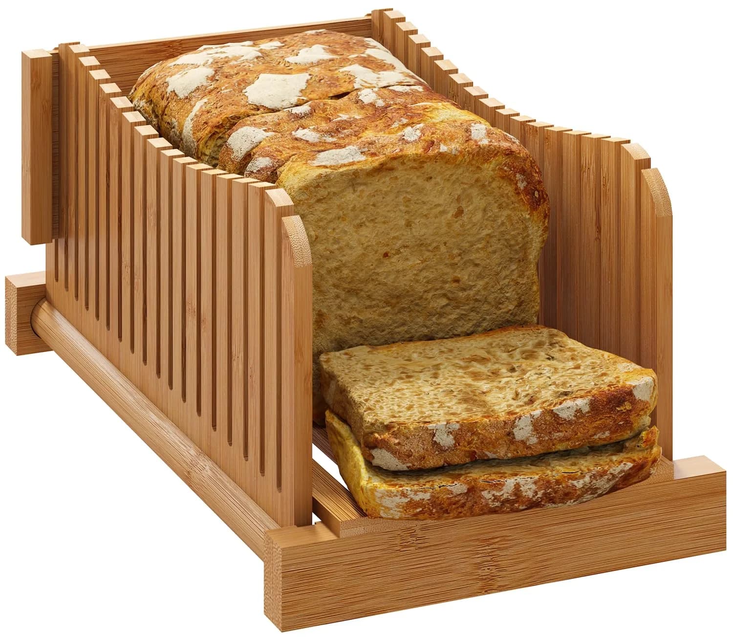 Vriccc Bamboo Bread Slicer | Adjustable 3 Thickness Sizes, Foldable Compact Cutting Board - main product image
