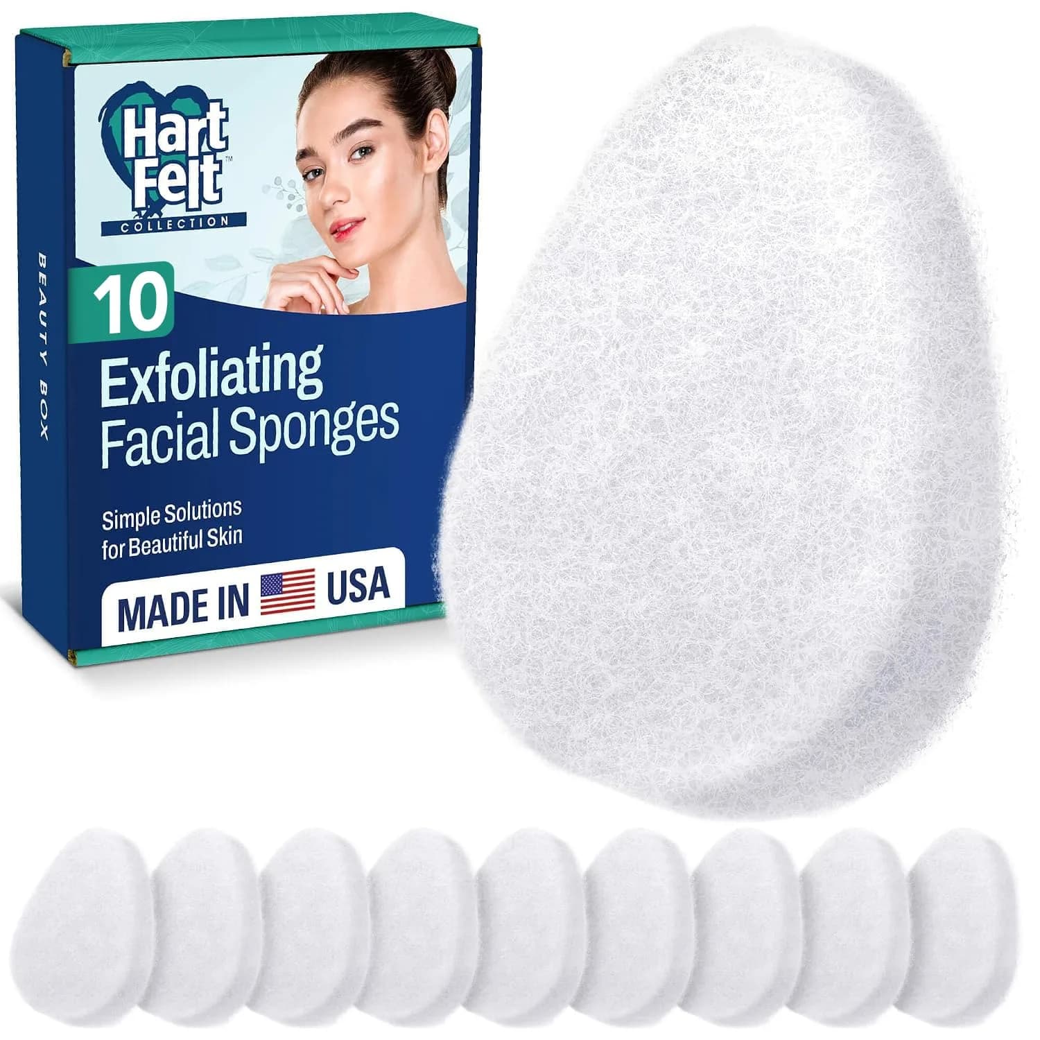 HartFelt Exfoliating Facial Sponge Pad 10 Pack | Daily Cleansing Scrubber for Makeup, Dirt, Dead Skin - main product image