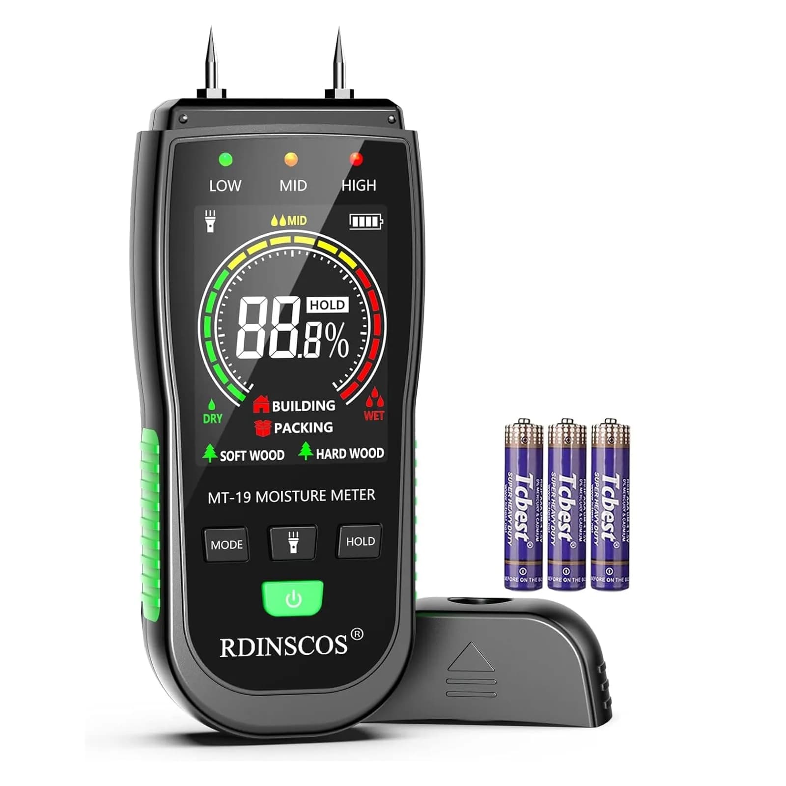 RDINSCOS Digital Moisture Meter Pin-Type Wood Moisture Detector 12mm Deep | 4 Modes for Wood, Drywall, Concrete - main product image