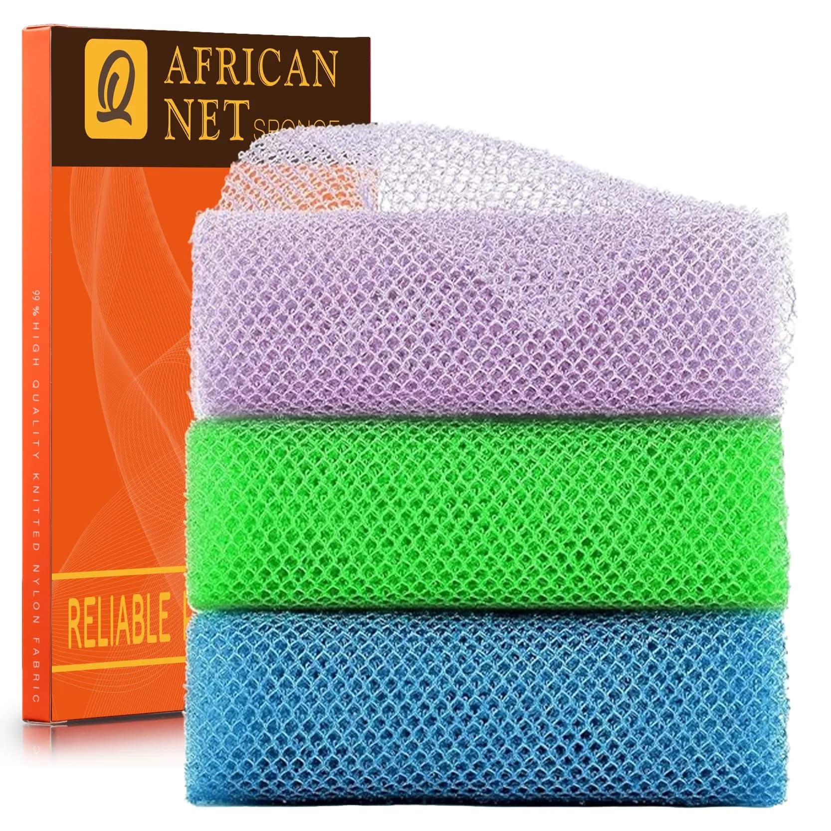 UJFQBH African Exfoliating Net Bath Sponge 80cm (31.4in) | Vibrant 3-Pack for Daily Use - main product image