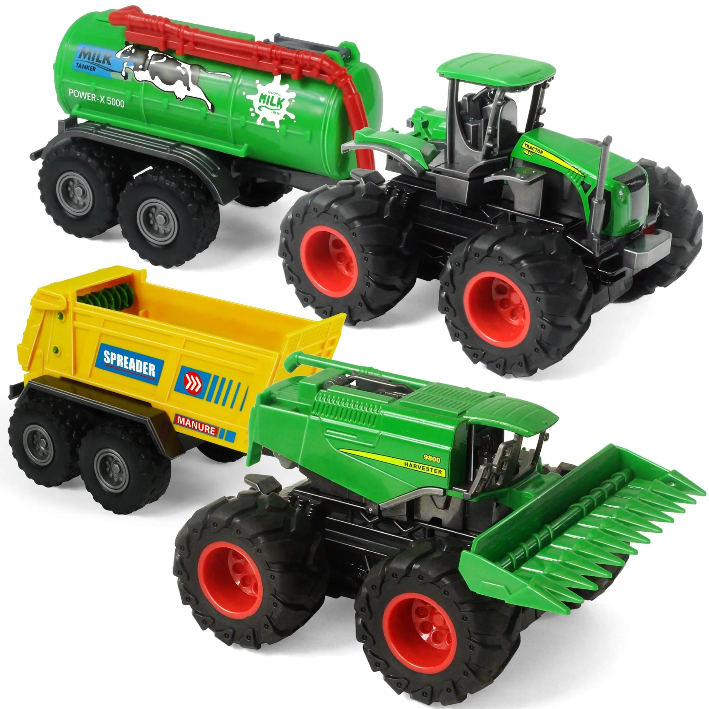 KARMOUNT Combine Harvester Tractor Set | 4PCS Farm Toy Truck with Rubber Tires